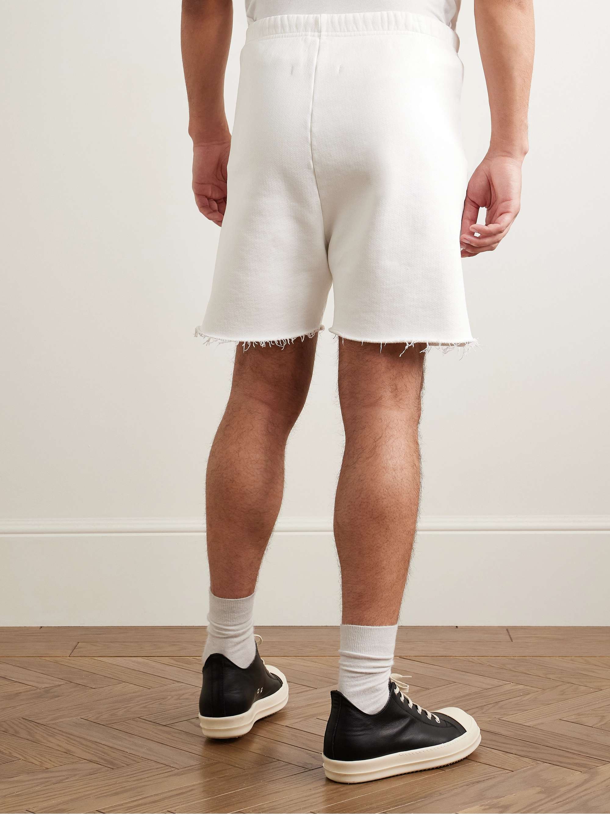 Gymbag Frayed Logo-Print Embroidered Cotton-Jersey Shorts view