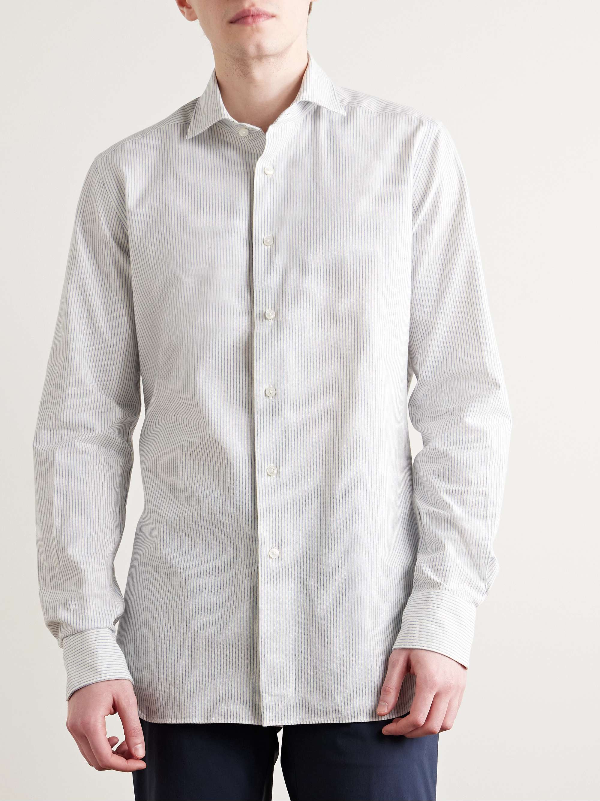 Glanshirt Slim-Fit Spread-Collar Striped Cotton Oxford Shirt view