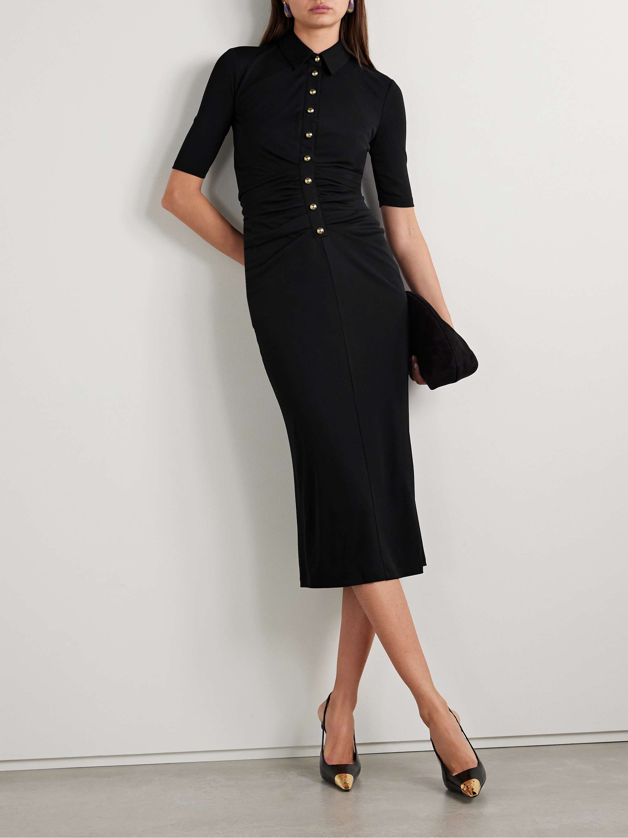 Button-embellished ruched stretch-jersey midi dress view