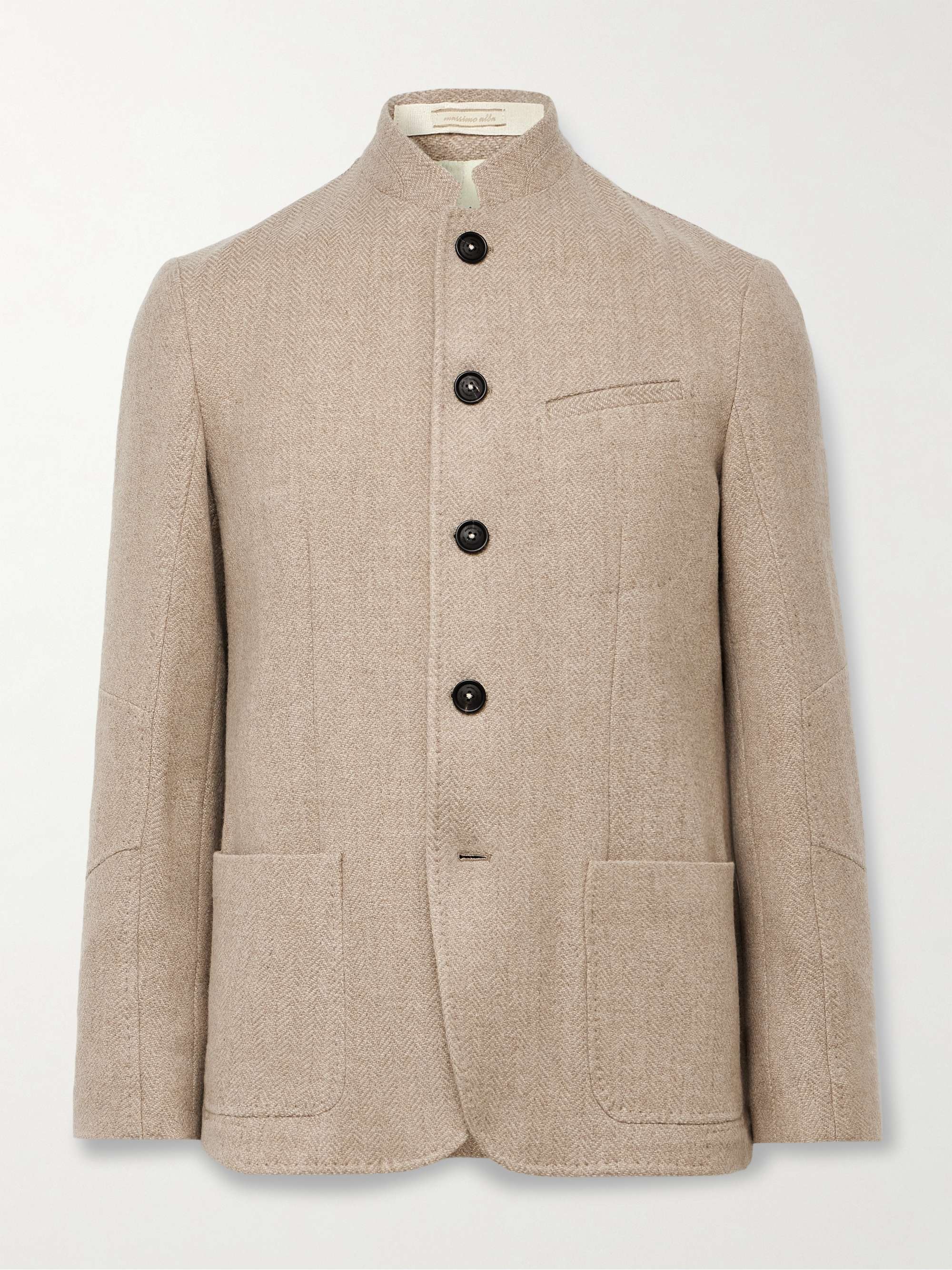 Gstaad Slim-Fit Nehru-Collar Herringbone Wool Jacket hero visual