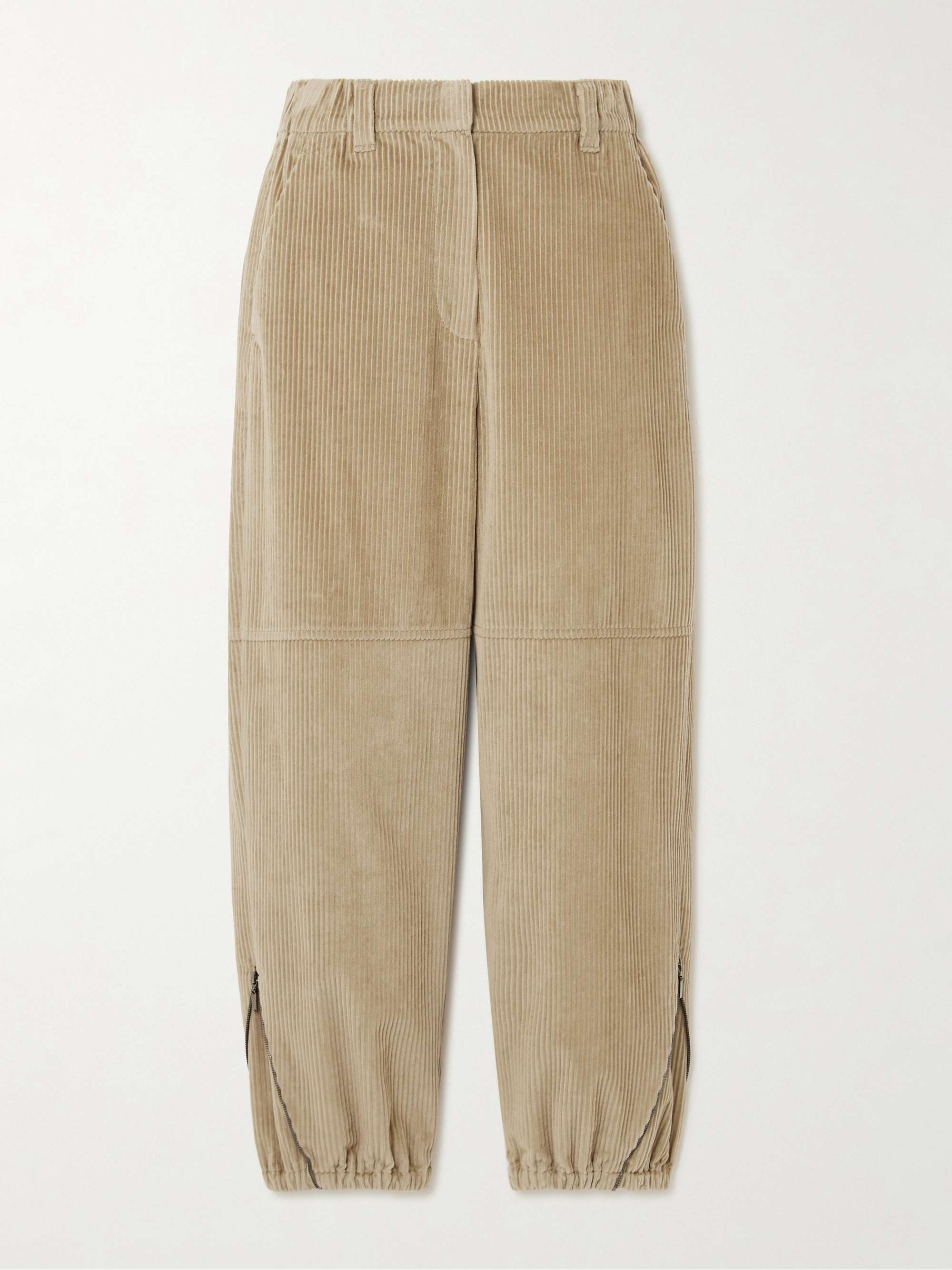 Zip-embellished cotton-corduroy tapered cargo pants hero visual