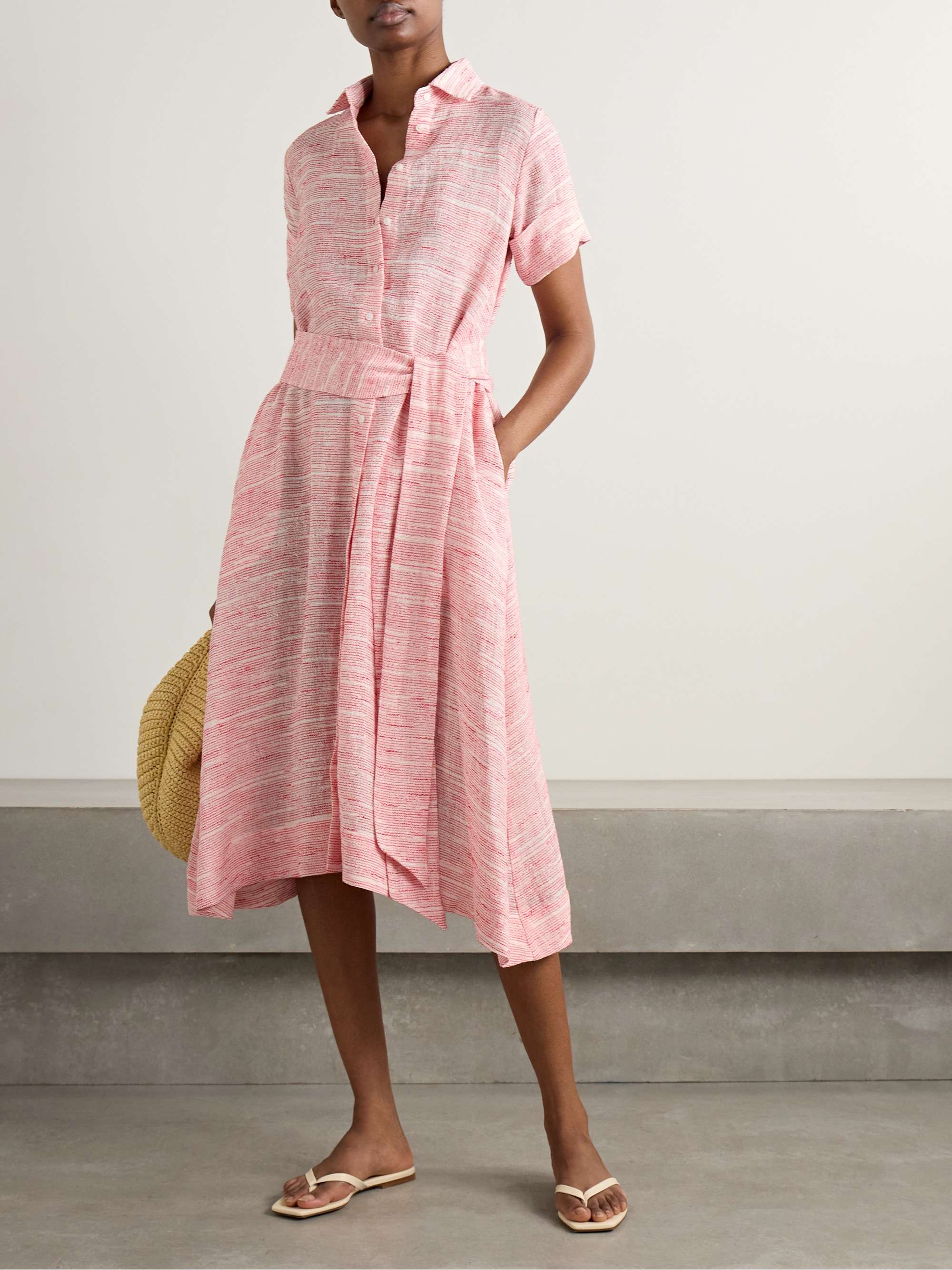 Belted linen-blend gauze midi shirt dress view