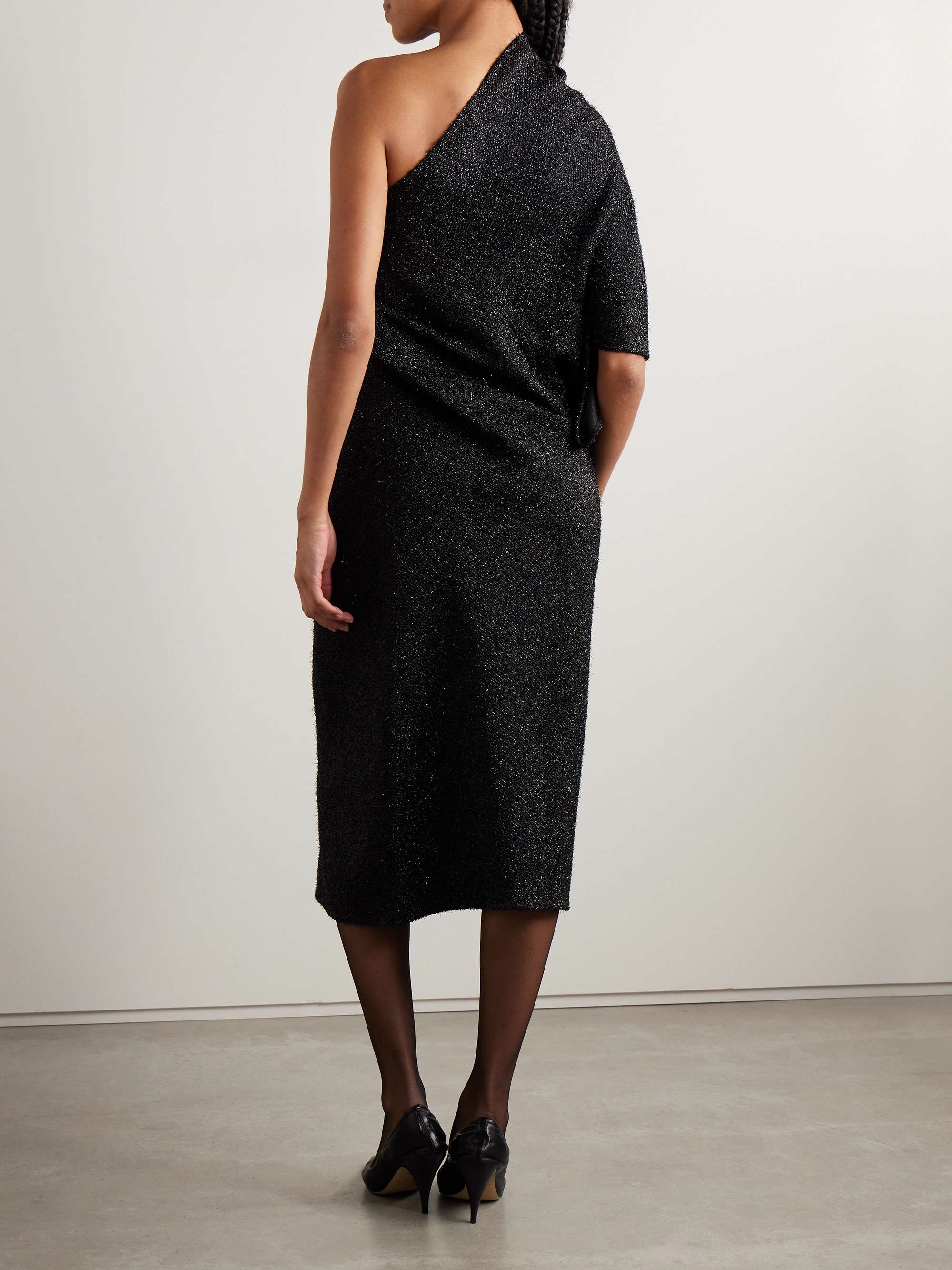 Dorota one-shoulder draped metallic knitted midi dress view