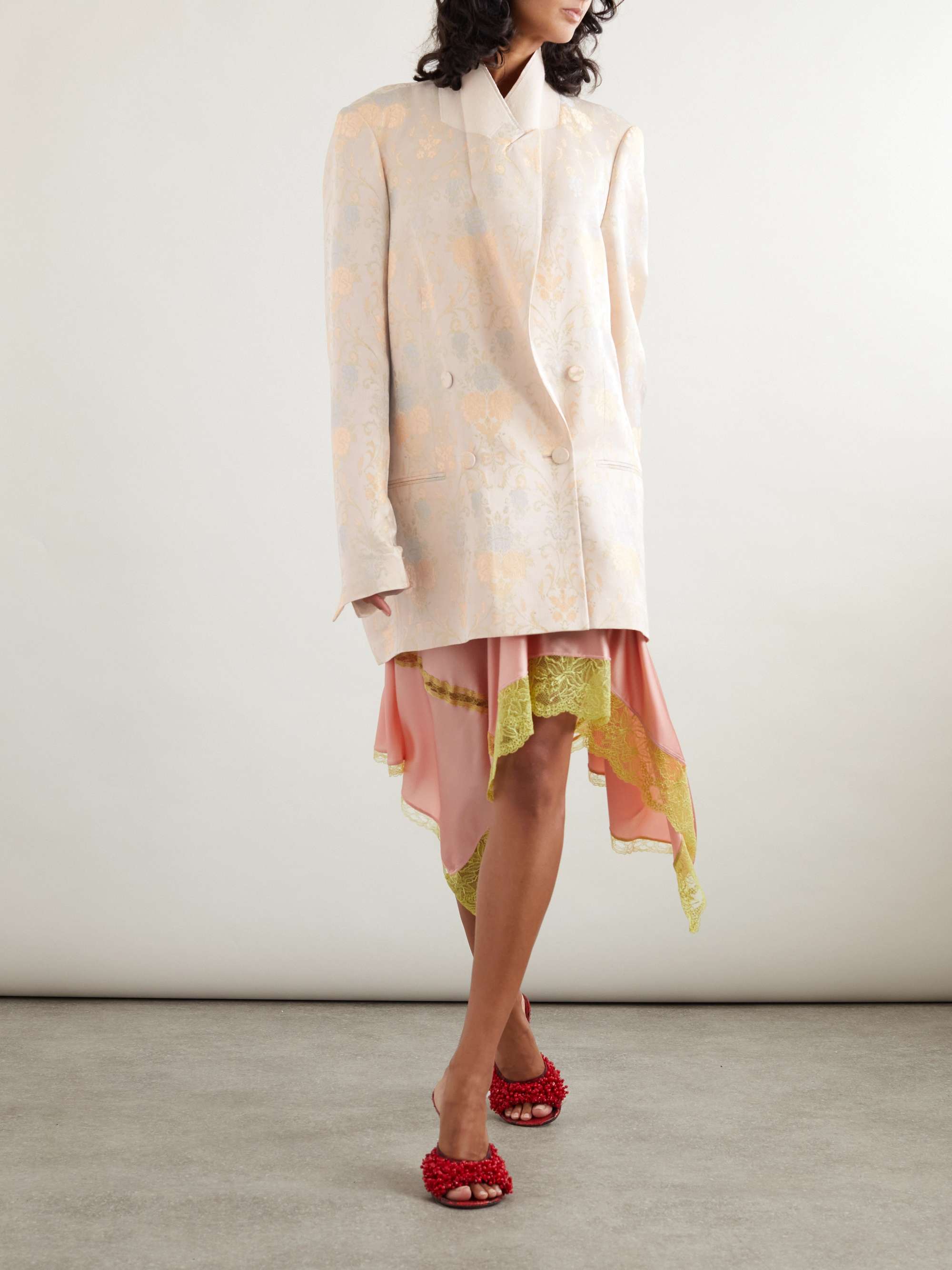 Oversized double-breasted floral-jacquard blazer view