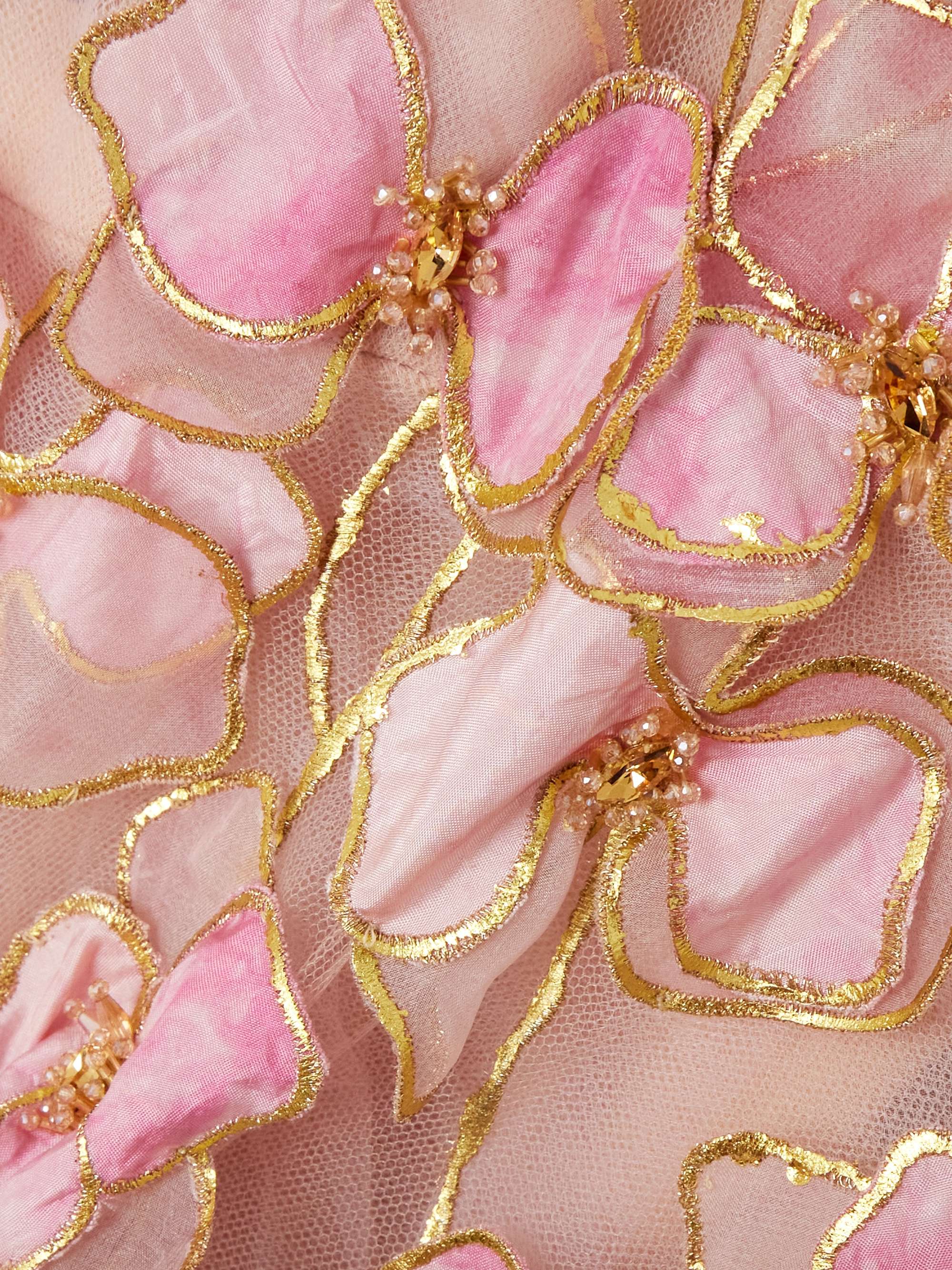 Sleeveless floral-appliquéd organza gown view
