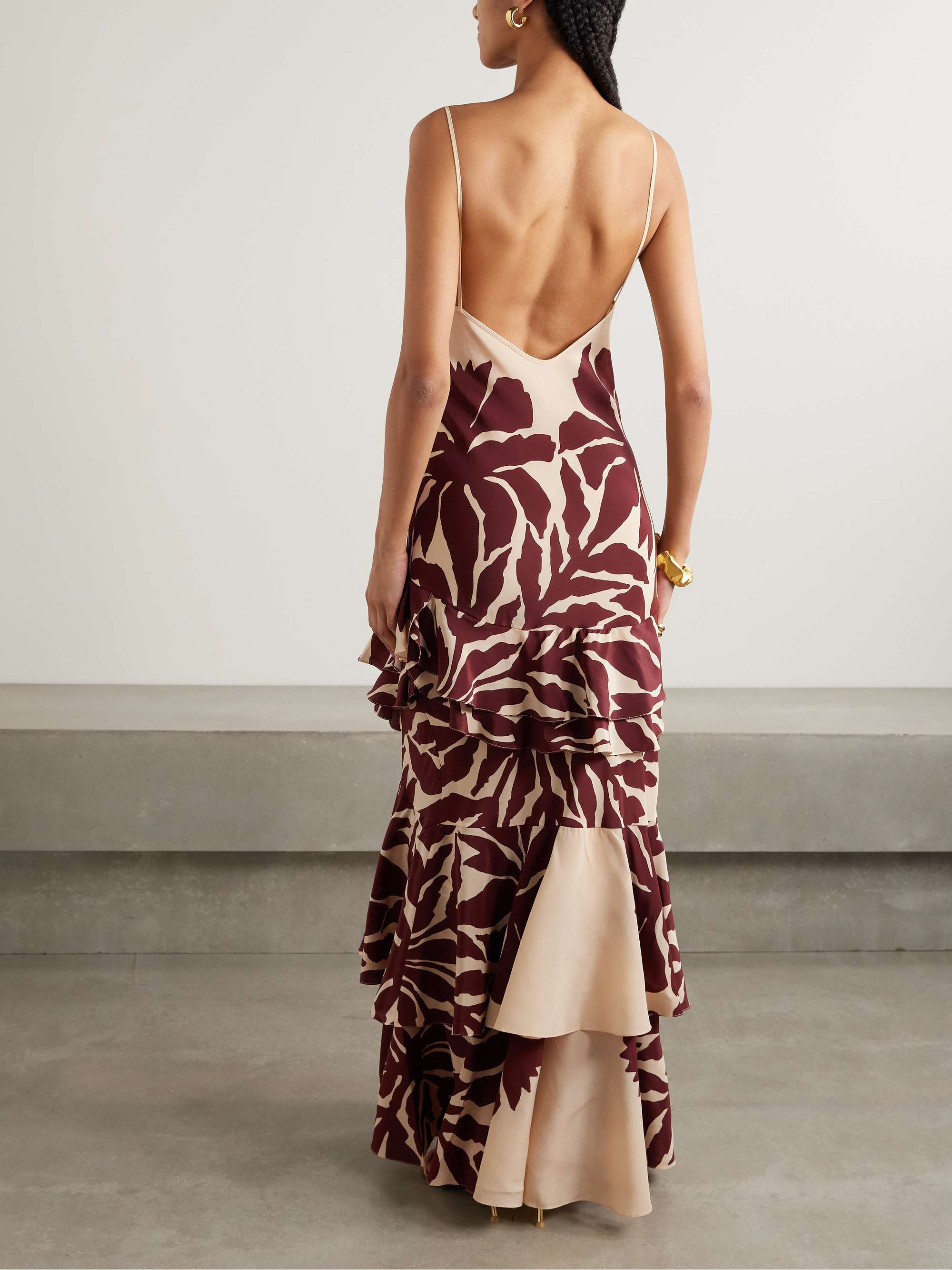 Reinterpretation cutout ruffled printed silk crepe de chine maxi dress view