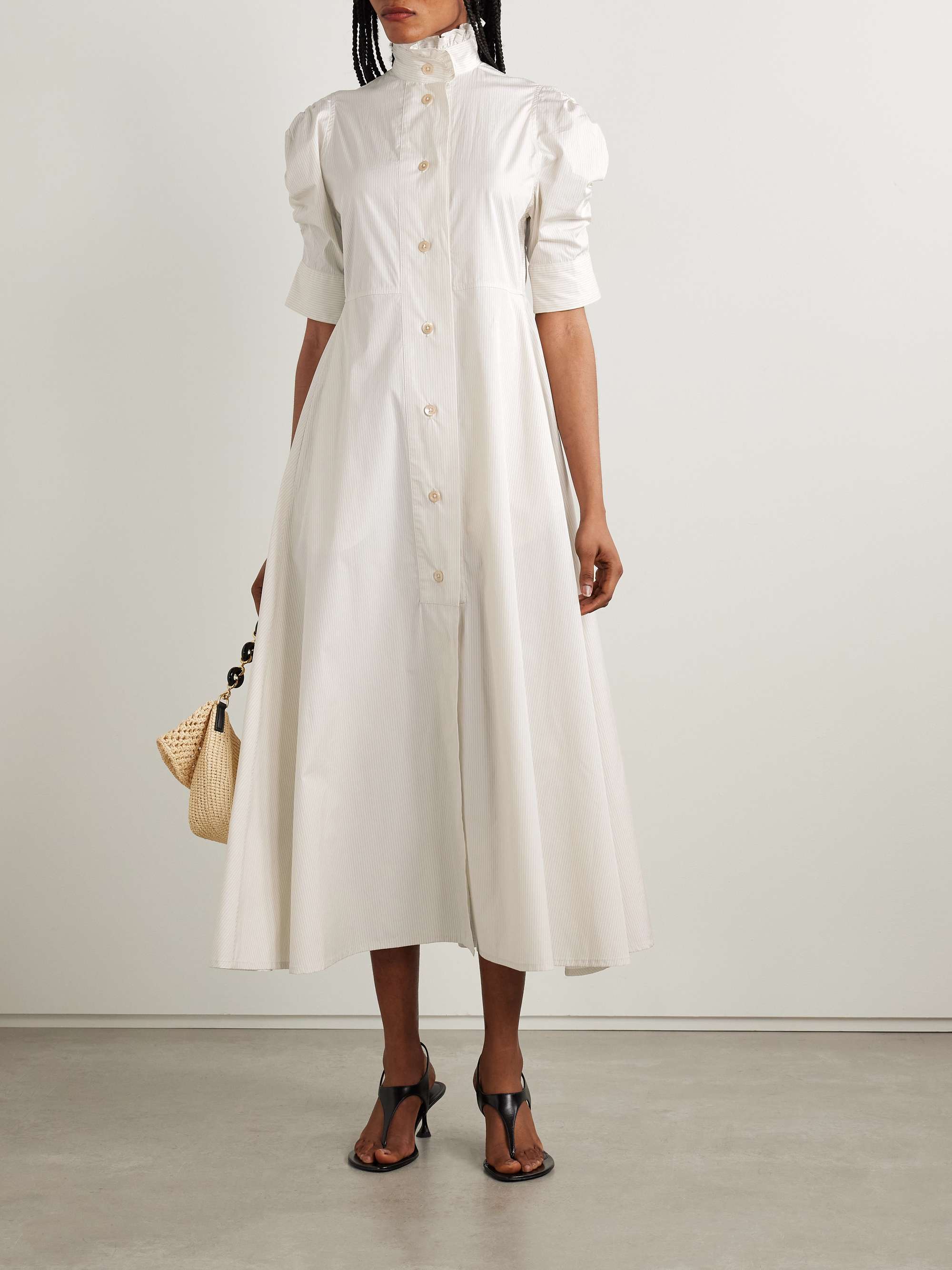 Venetia ruffled pinstriped cotton-poplin midi dress view