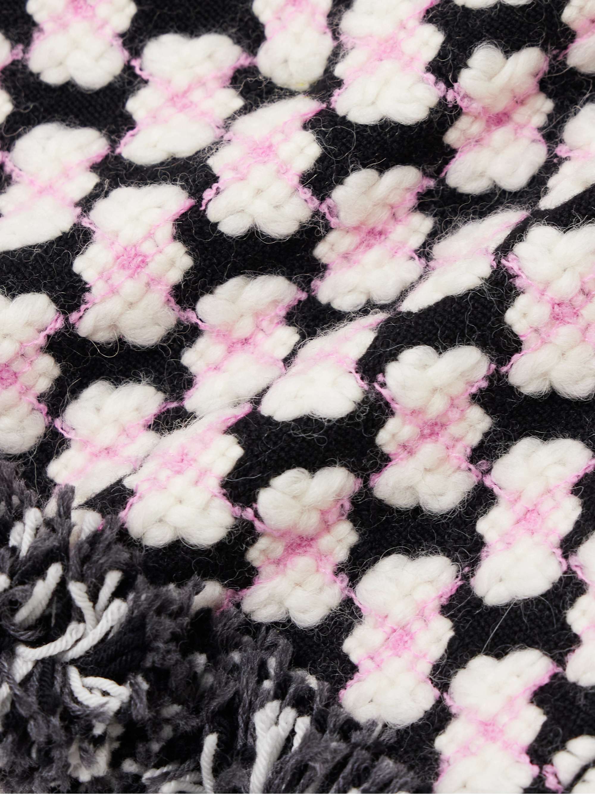 Printed fringed crepe-trimmed wool-blend tweed mini skirt view