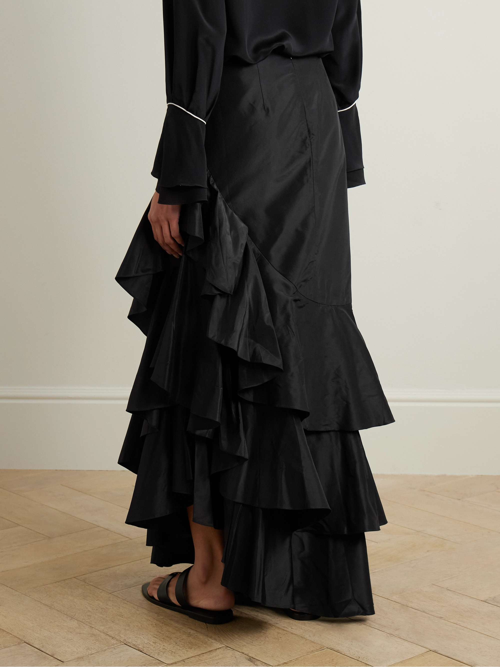 Spirit of Exploration asymmetric ruffled silk maxi skirt view