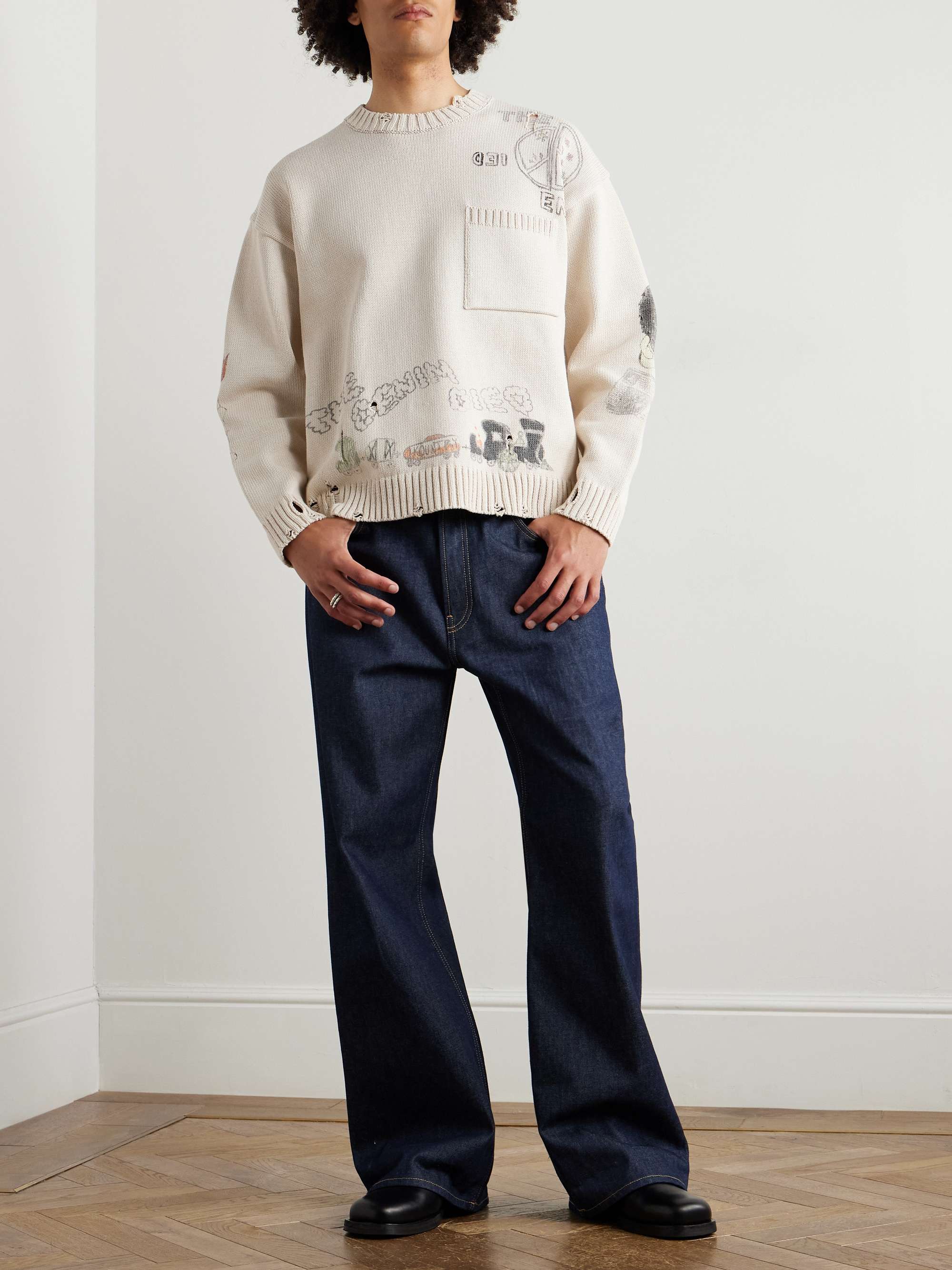 Distressed Printed Cotton Sweater view