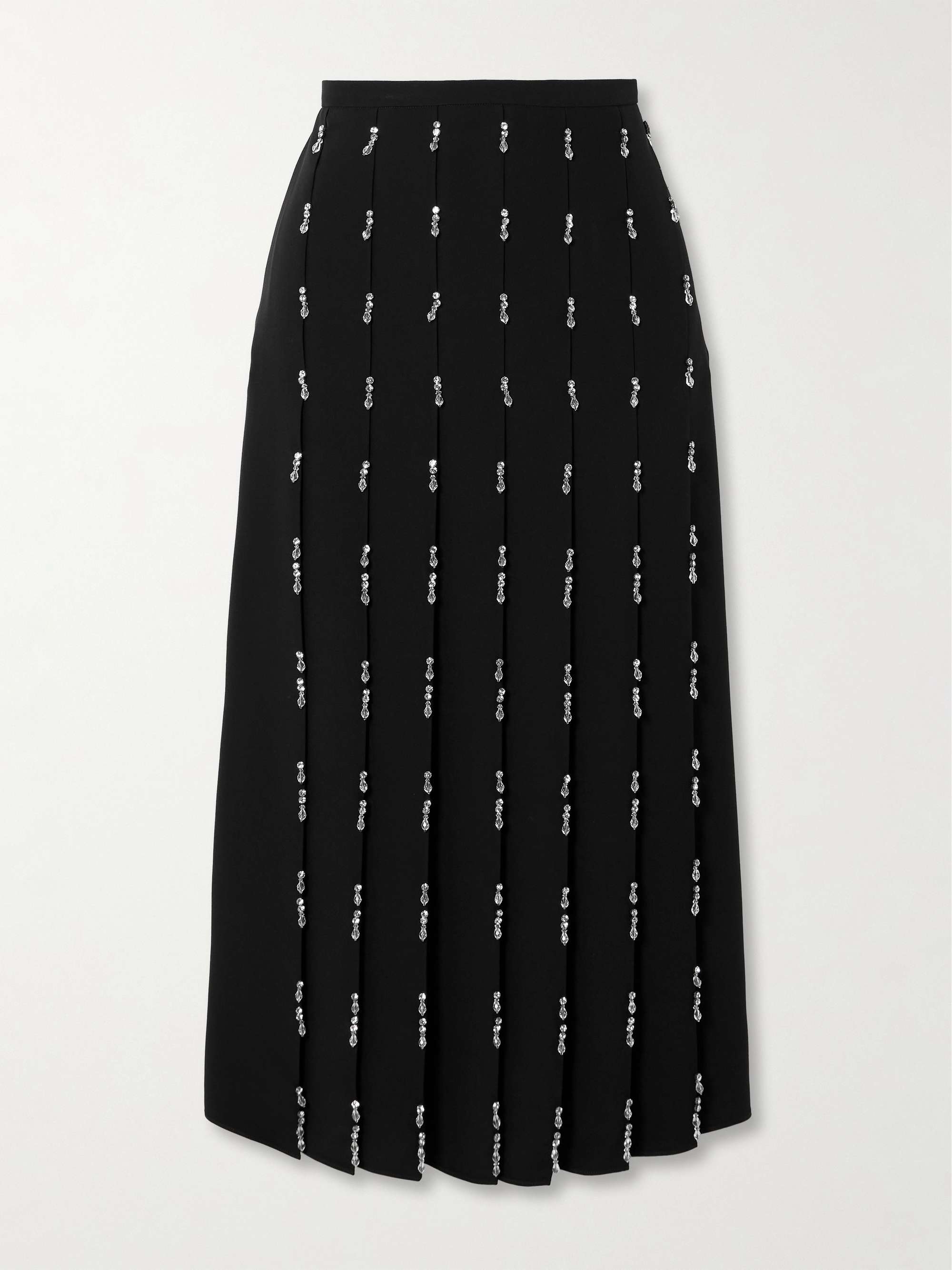 Crystal-embellished pleated woven midi skirt hero visual