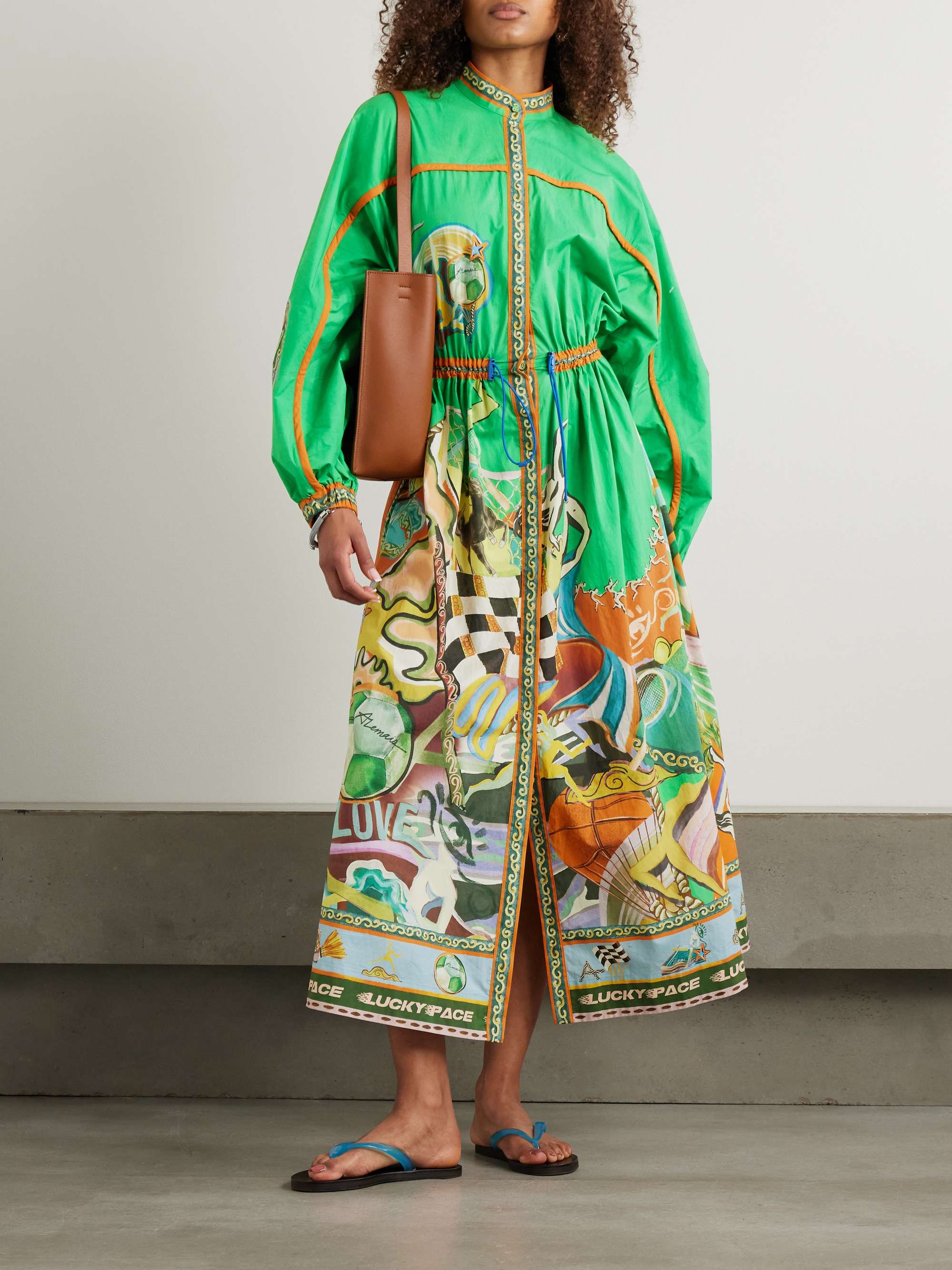 Lucky Pace printed organic cotton-poplin midi shirt dress view