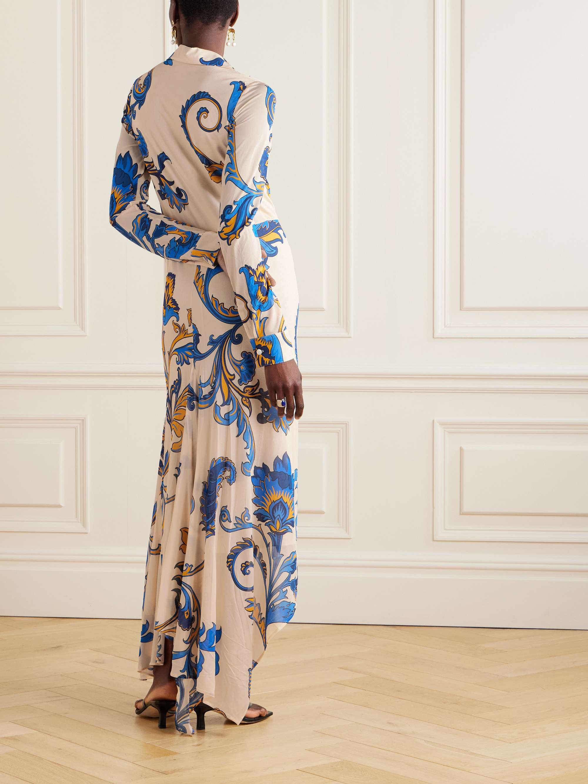 Floral-print chiffon midi shirt dress view