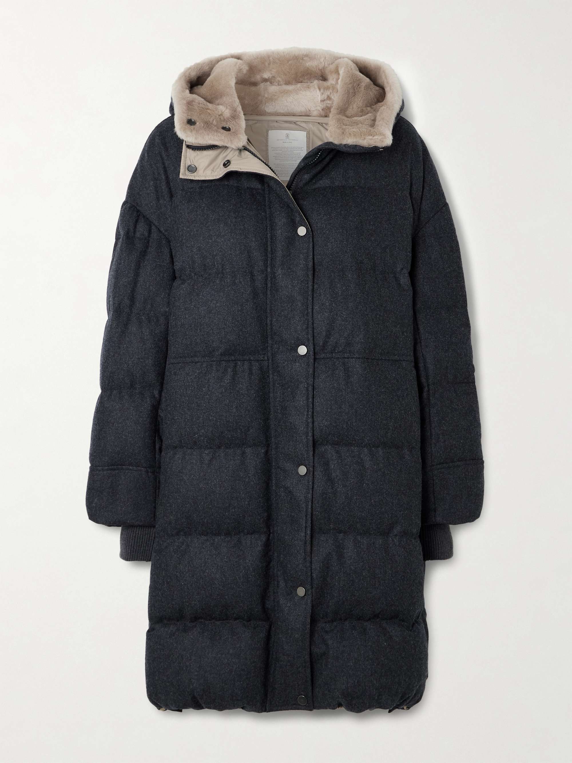 Hooded faux fur-trimmed quilted wool down coat hero visual