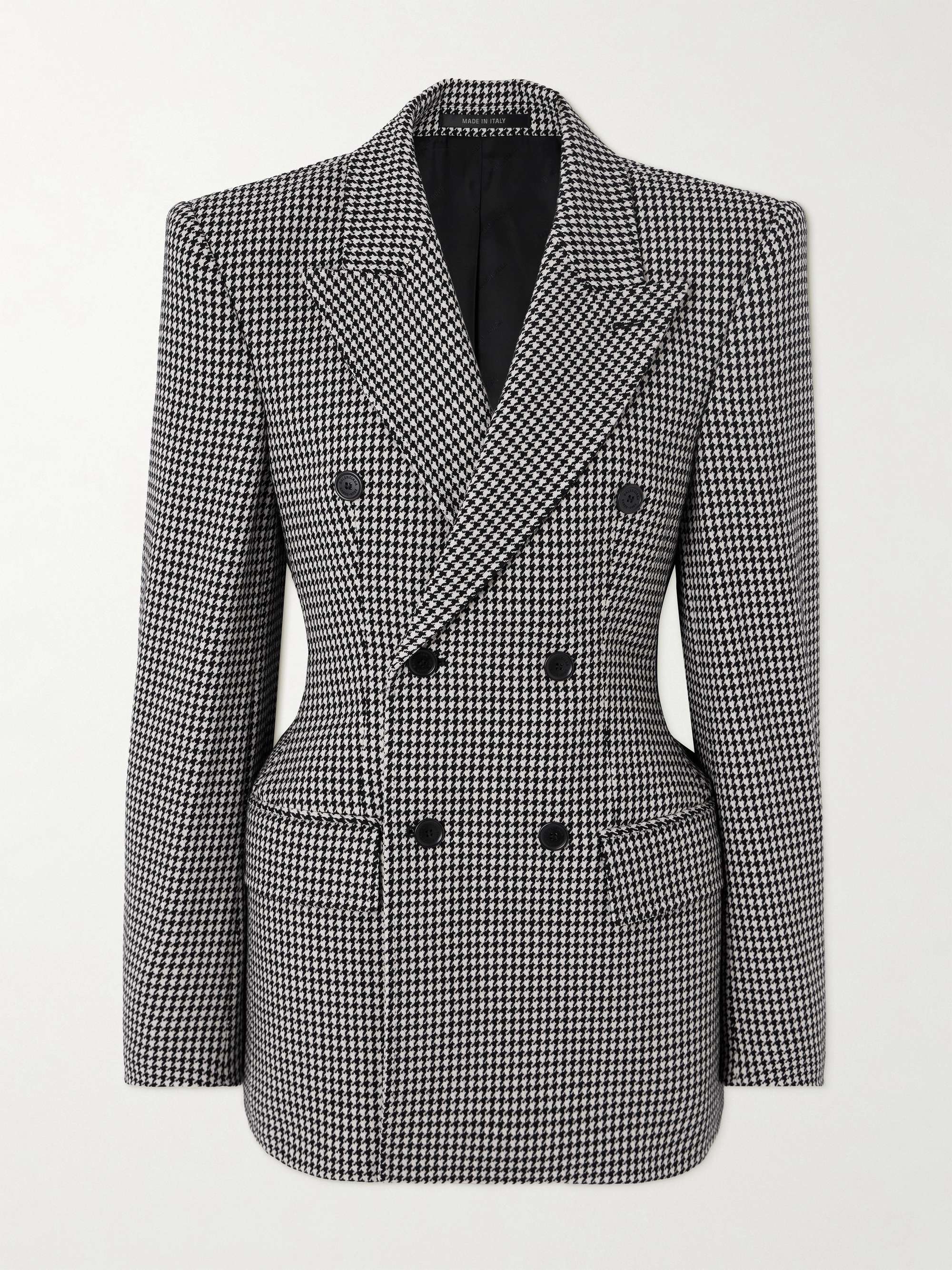 Hourglass houndstooth double-breasted wool blazer hero visual