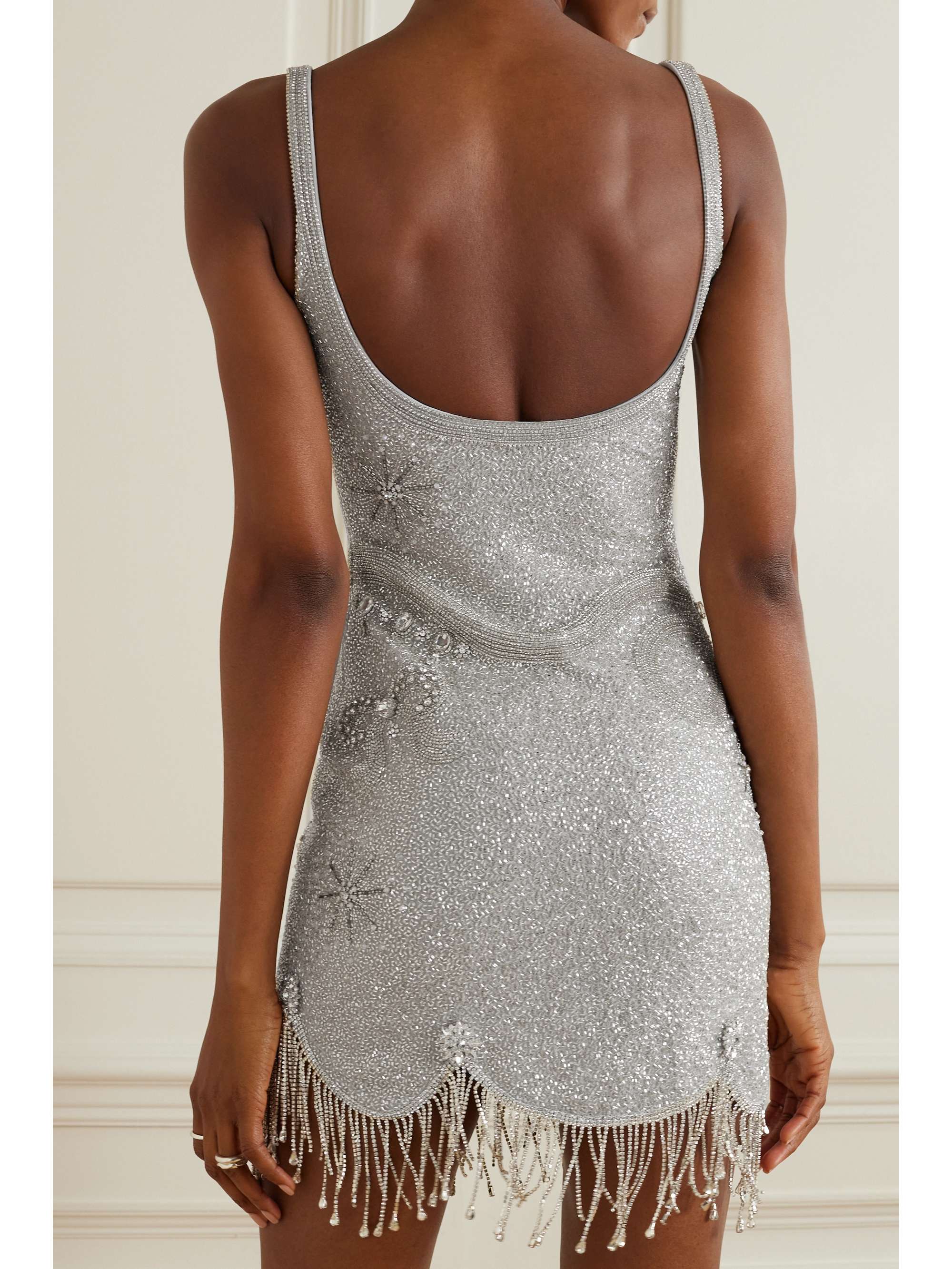 Charm fringed embellished stretch-mesh mini dress view