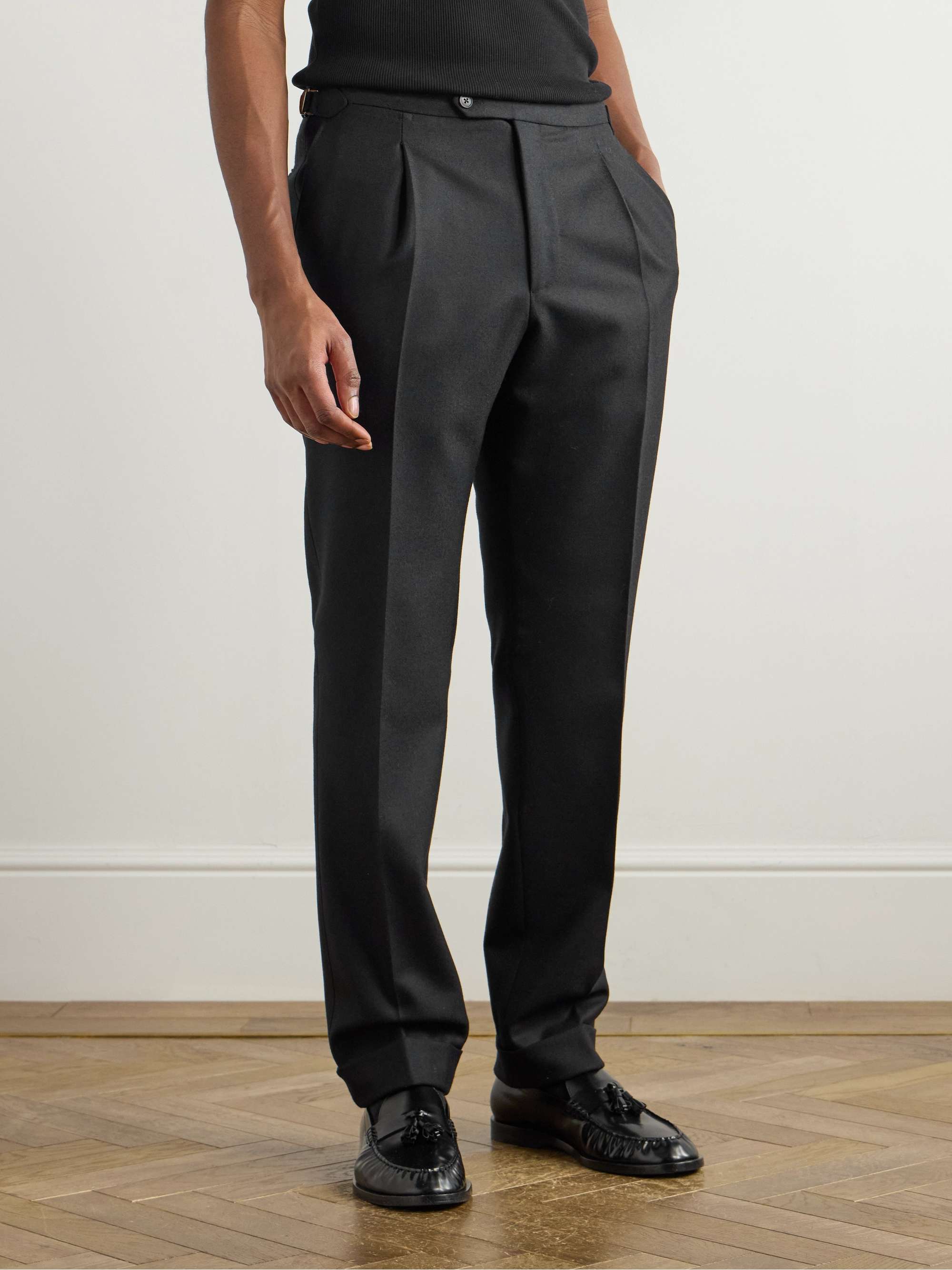 Tapered Pleated Wool-Twill Suit Trousers view