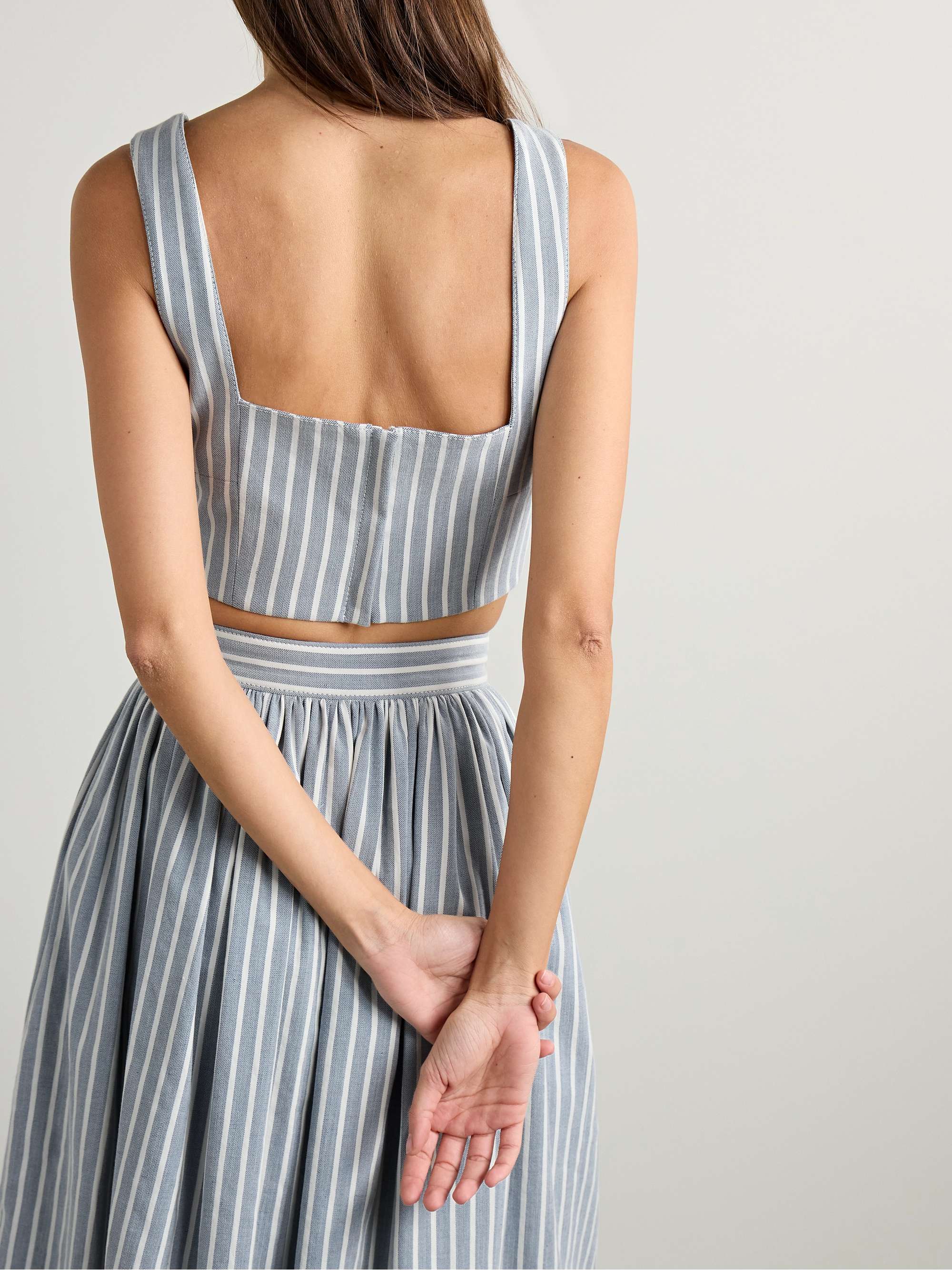 Quinn button-embellished cropped striped denim top view