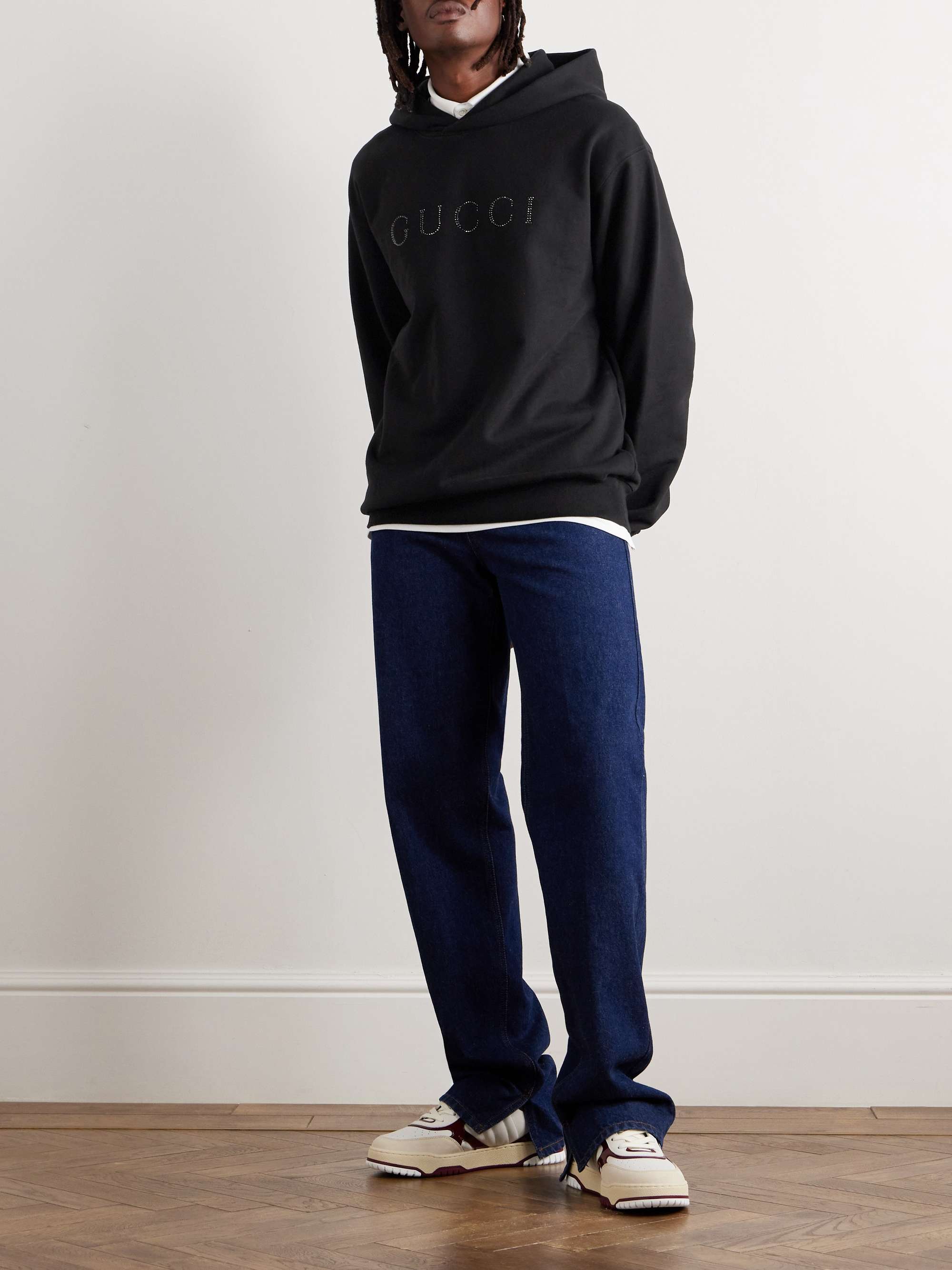 Logo-Appliquéd Crystal-Embellished Cotton-Jersey Hoodie view