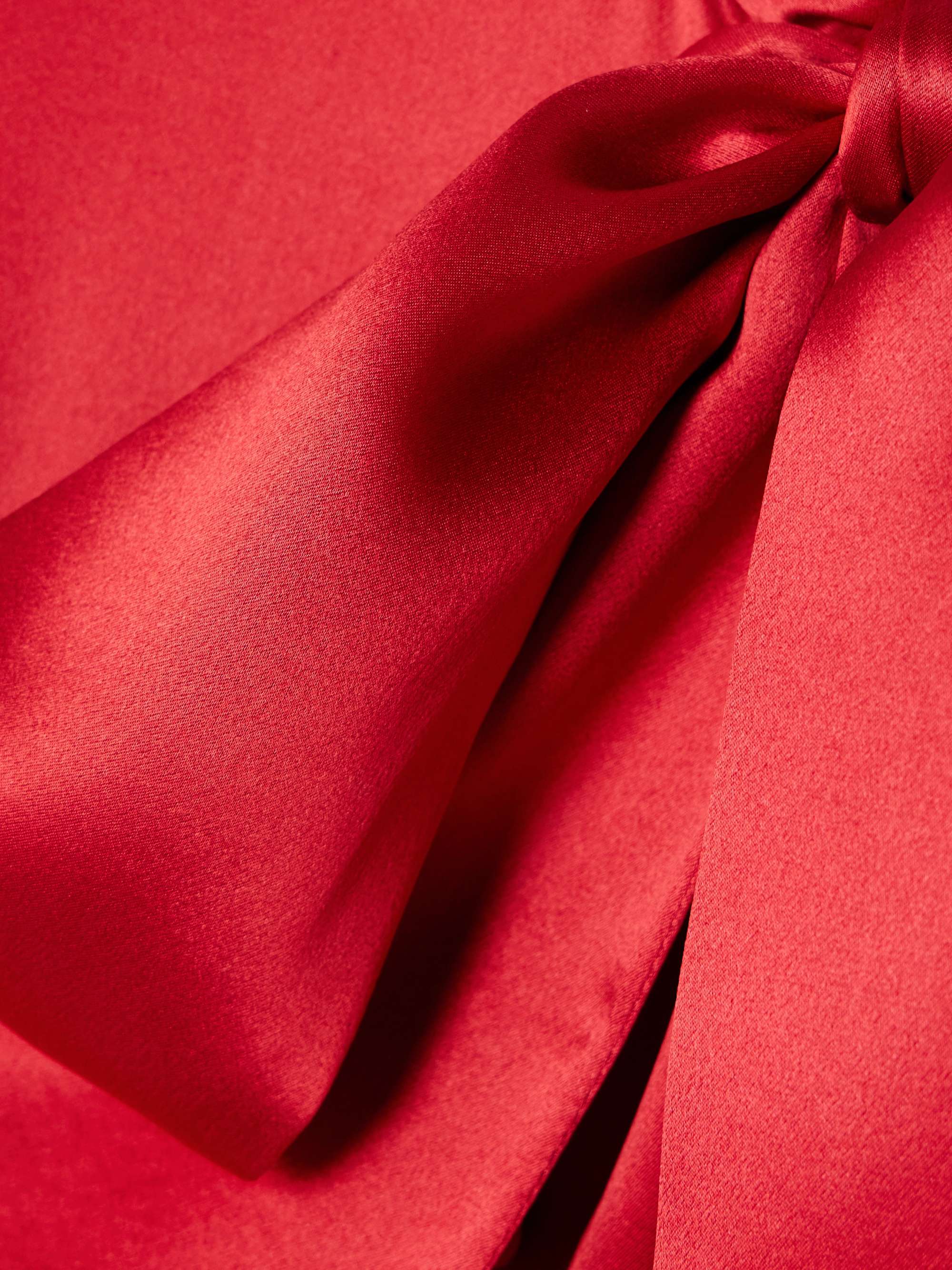 Pussy-bow smocked pleated silk-satin midi dress view