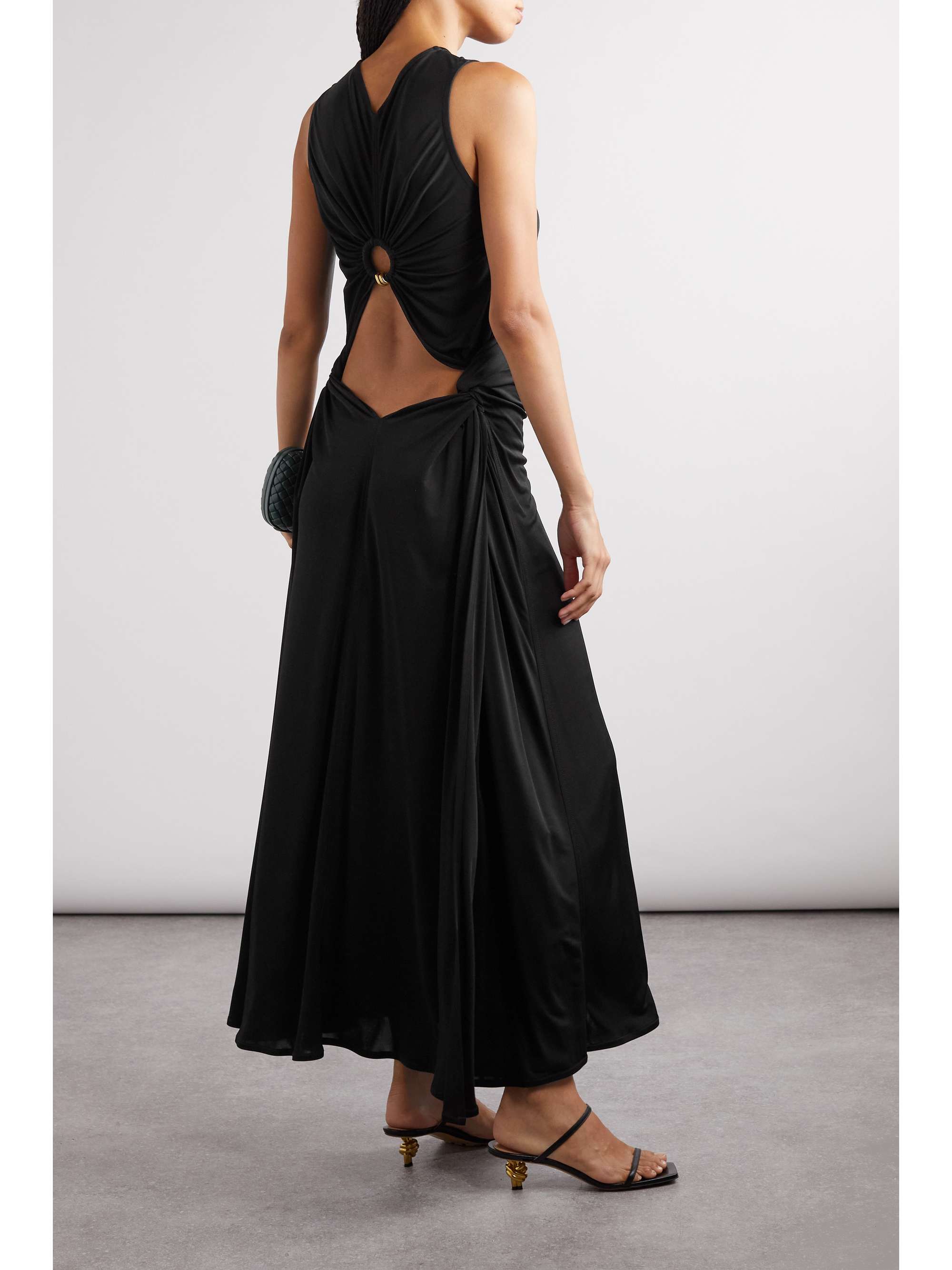 Cutout embellished gathered satin-jersey maxi dress view