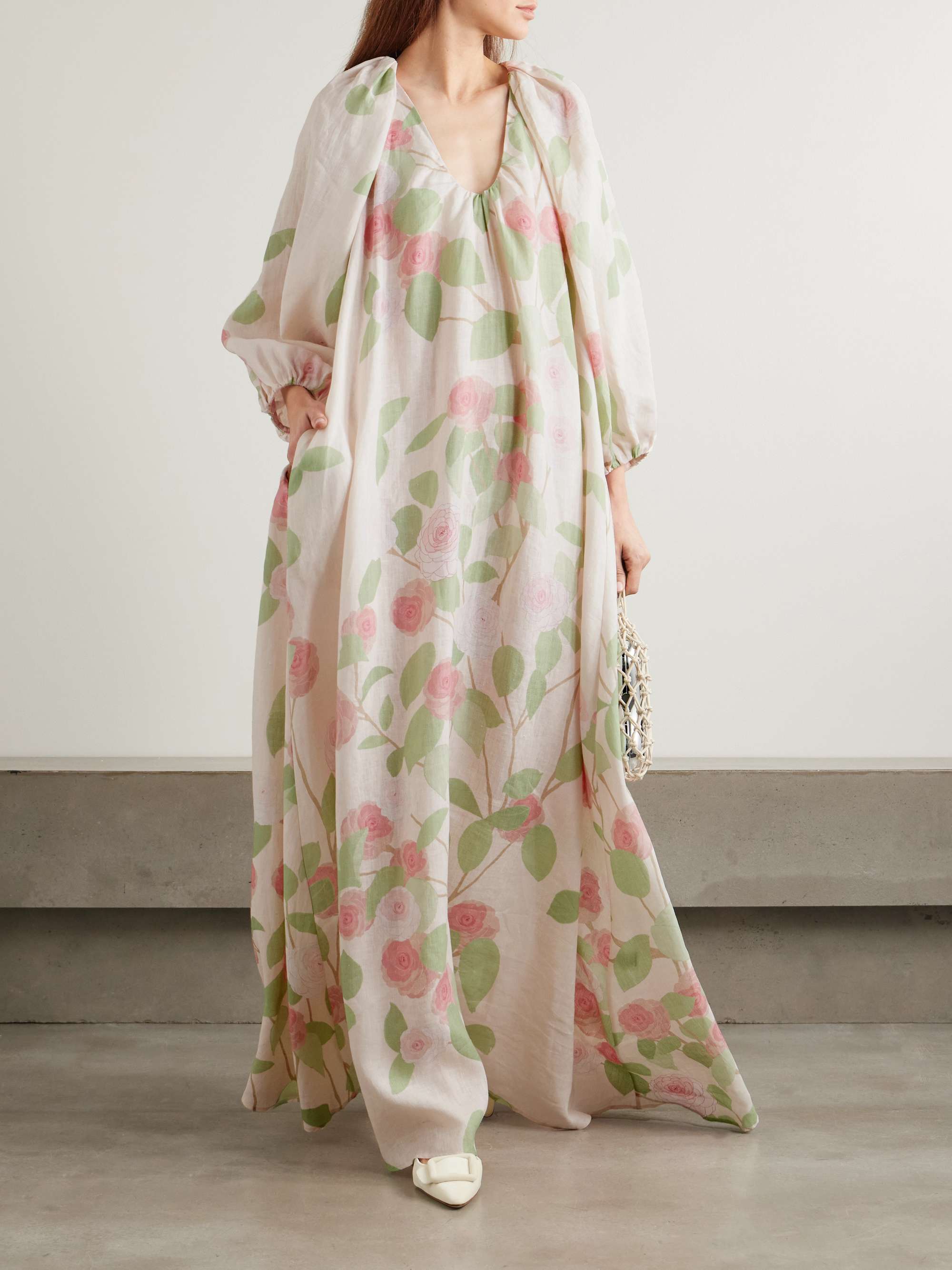 Georgio gathered floral-print linen maxi dress view
