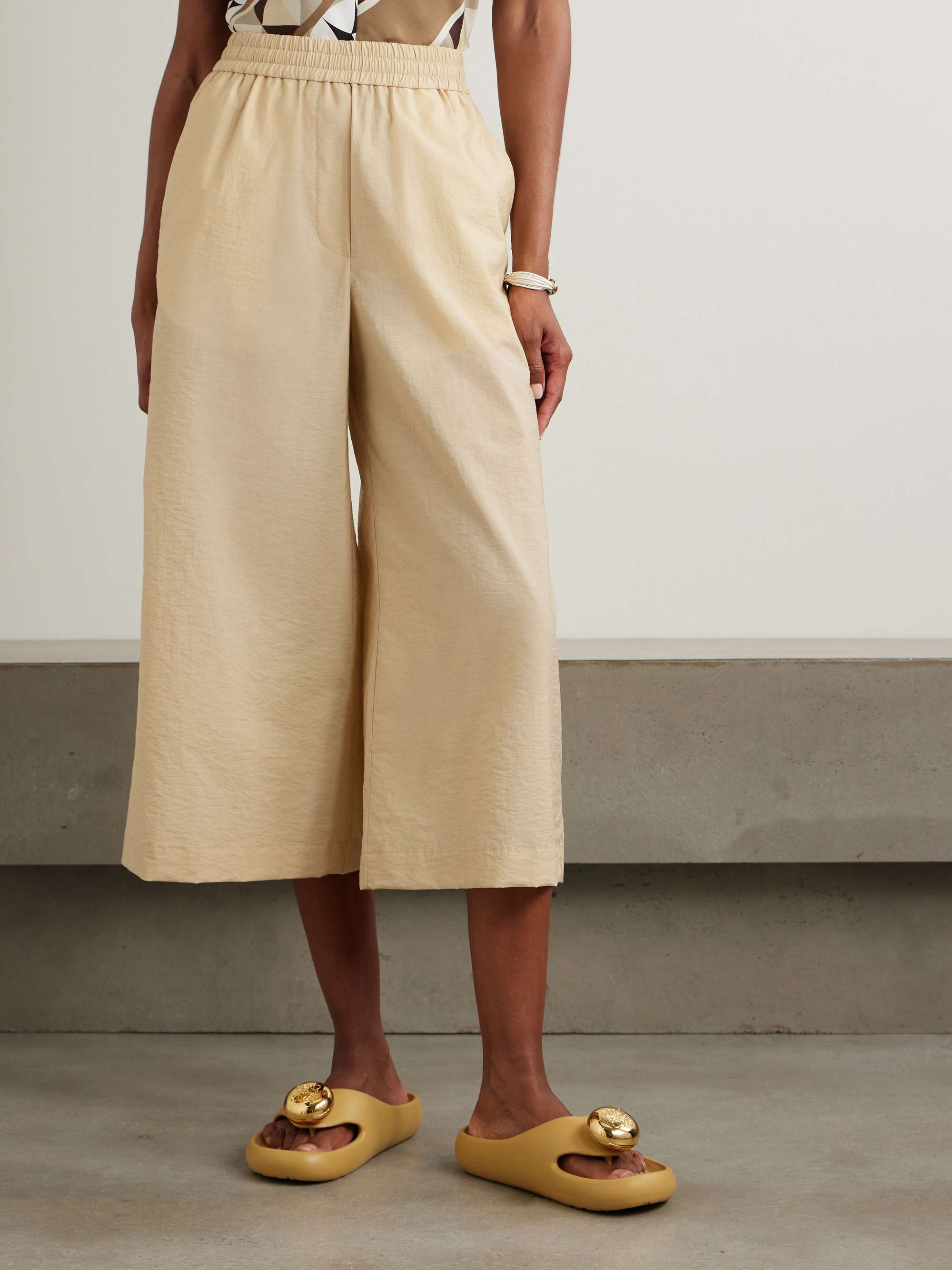 + Paula's Ibiza appliquéd crinkled cotton-blend wide-leg pants view