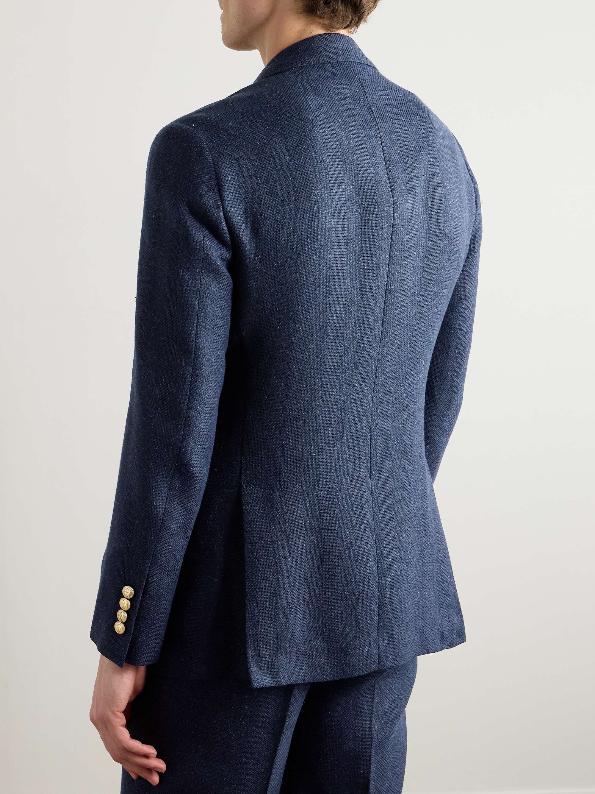 Slim-Fit Double-Breasted Linen, Silk, Wool and Cotton-Blend Suit Jacket view