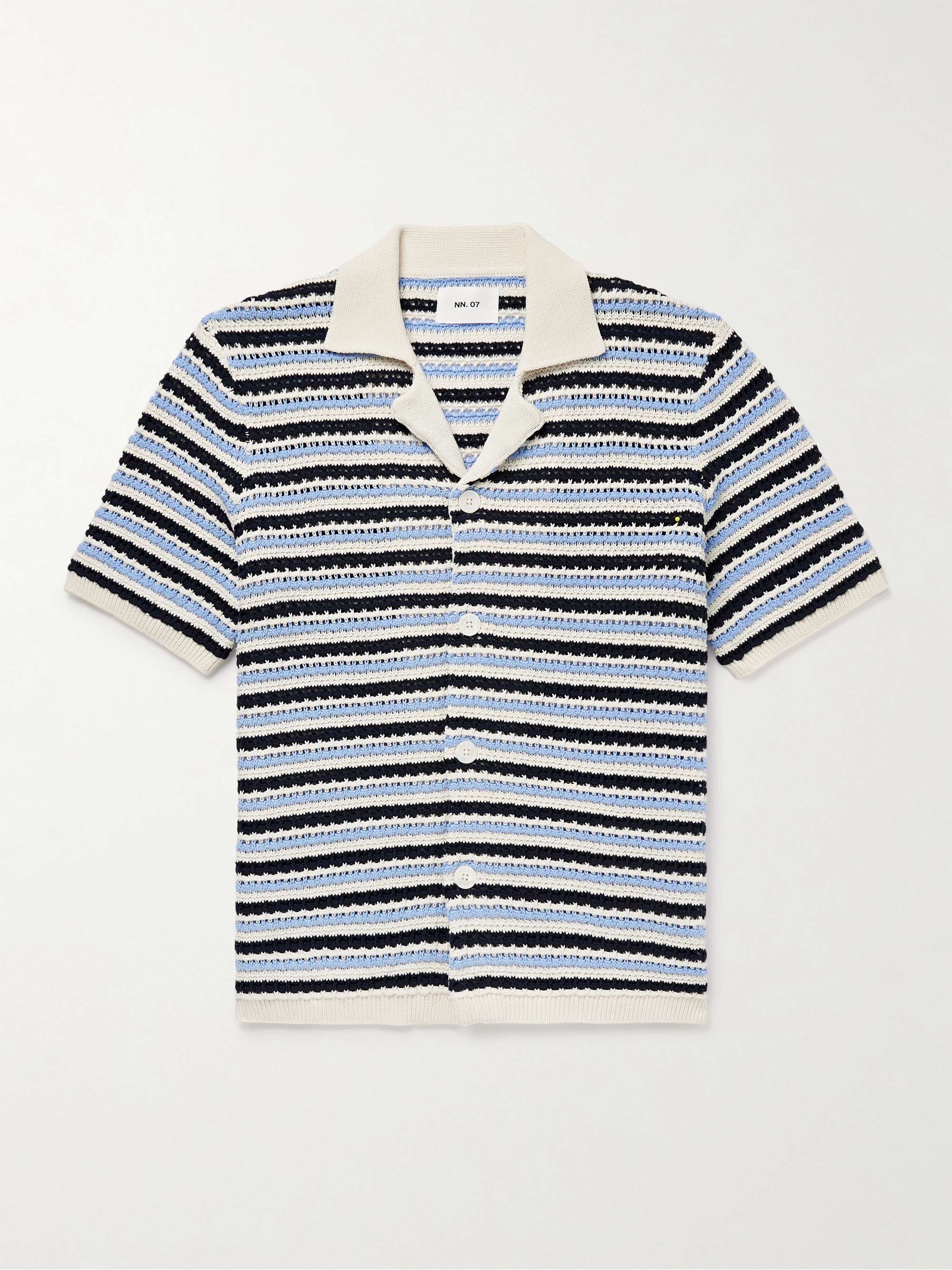Henry 6636 Camp-Collar Striped Open-Knit Organic Cotton Shirt hero visual