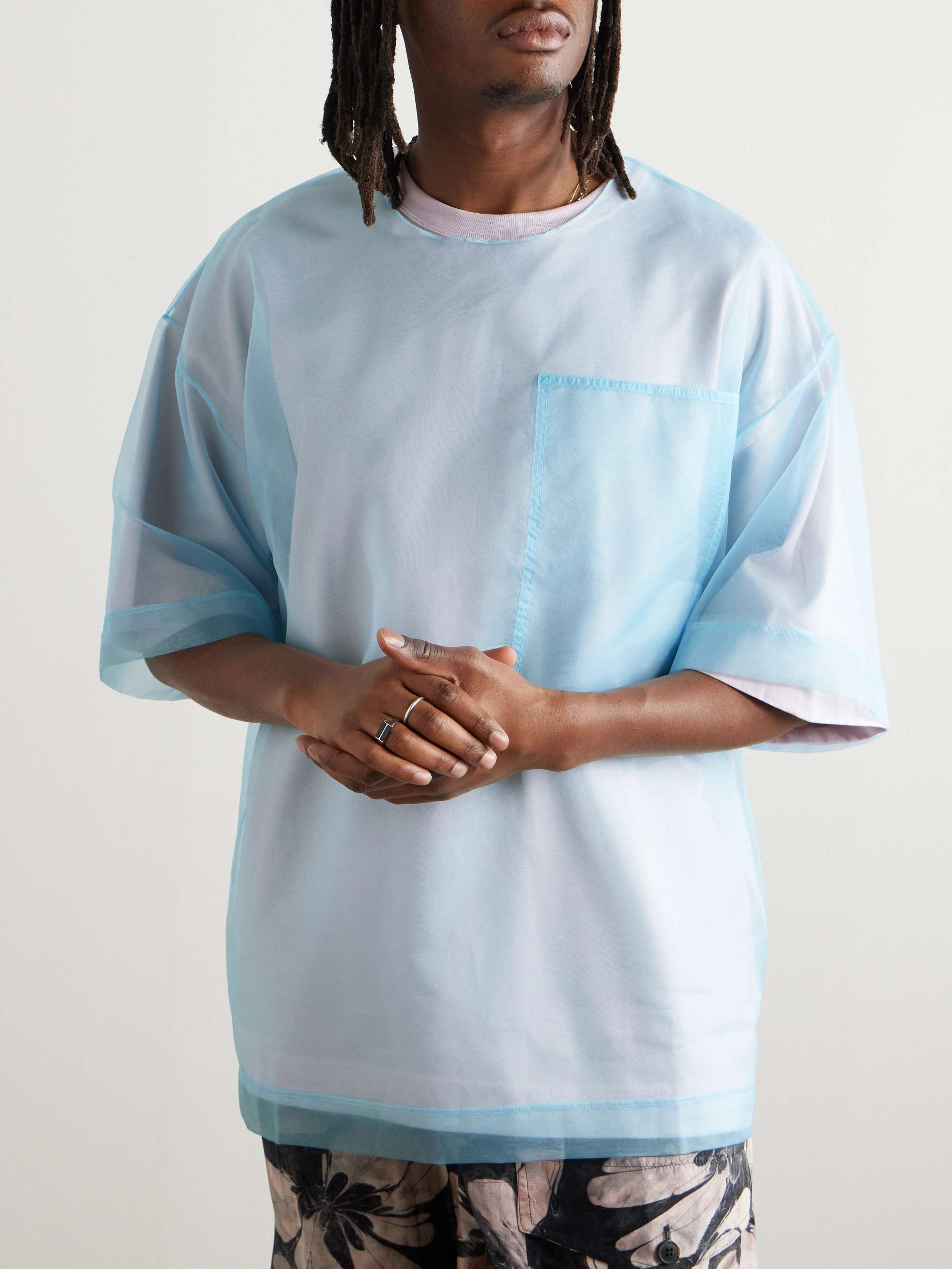 Oversized Layered Organza and Cotton-Blend Jersey T-Shirt view