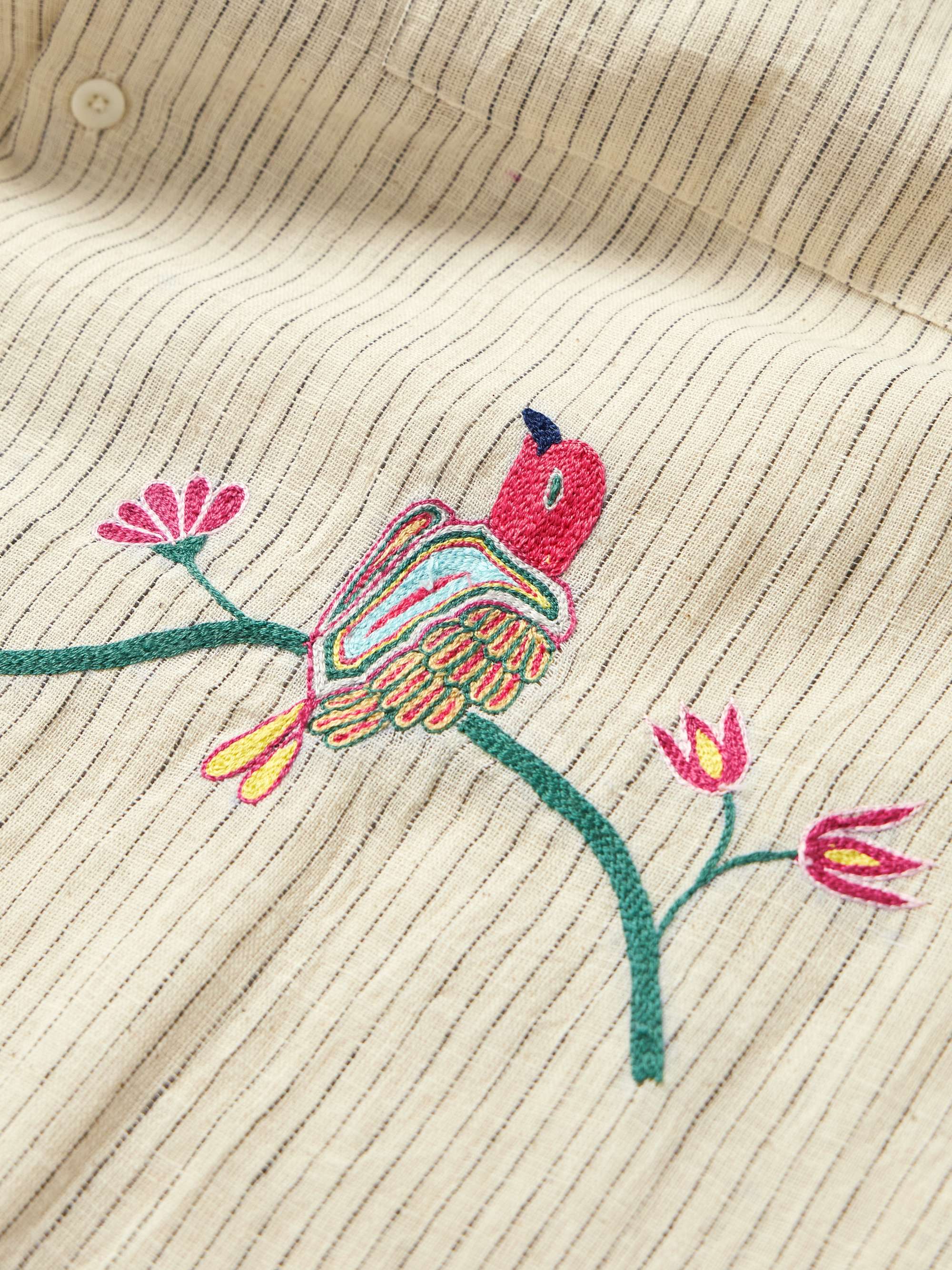 Convertible-Collar Appliquéd Embroidered Striped Cotton Shirt view