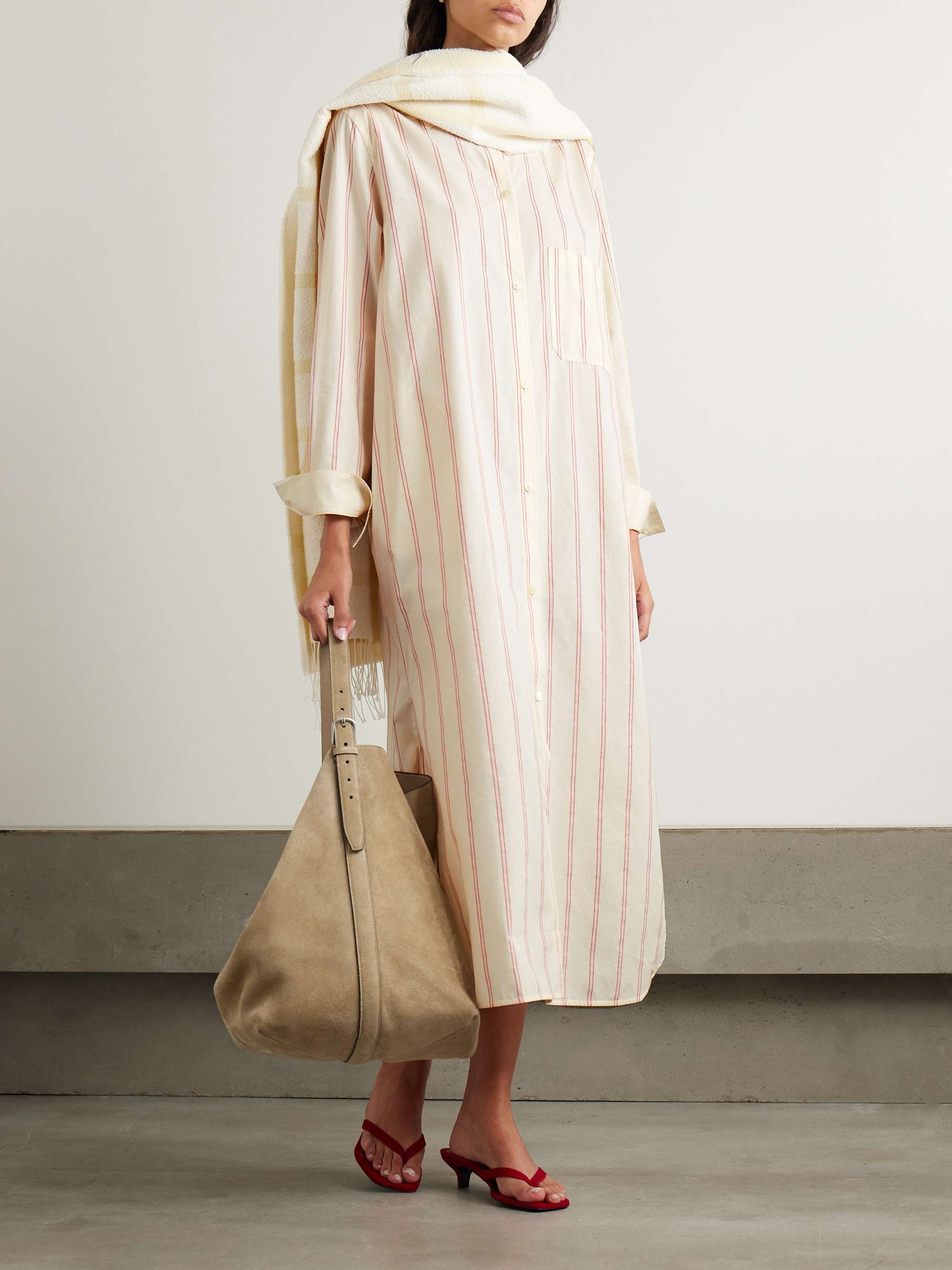 Striped cotton and silk-blend midi shirt dress view