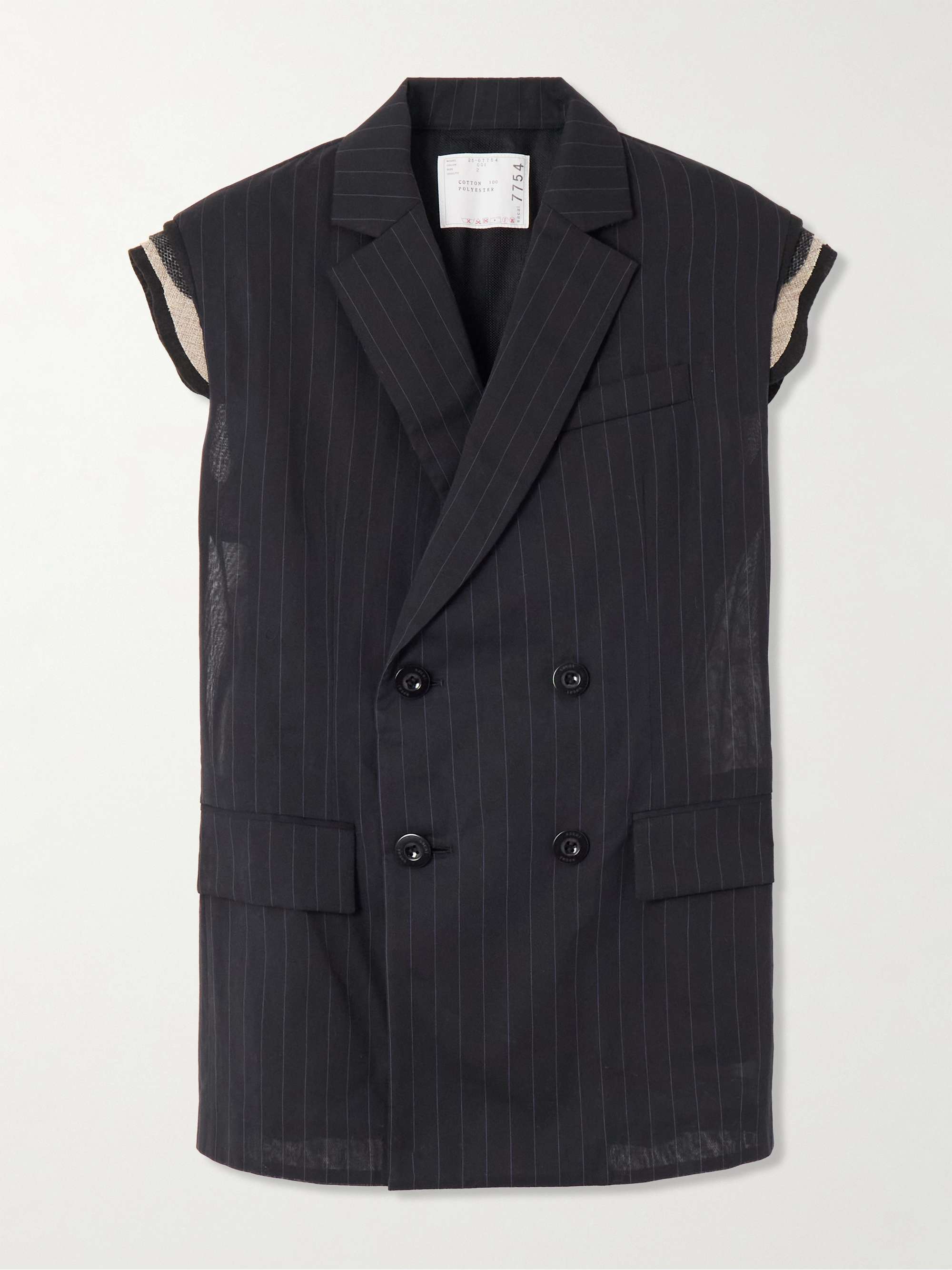 Doublre-breasted canvas-trimmed pinstriped cotton-voile vest hero visual