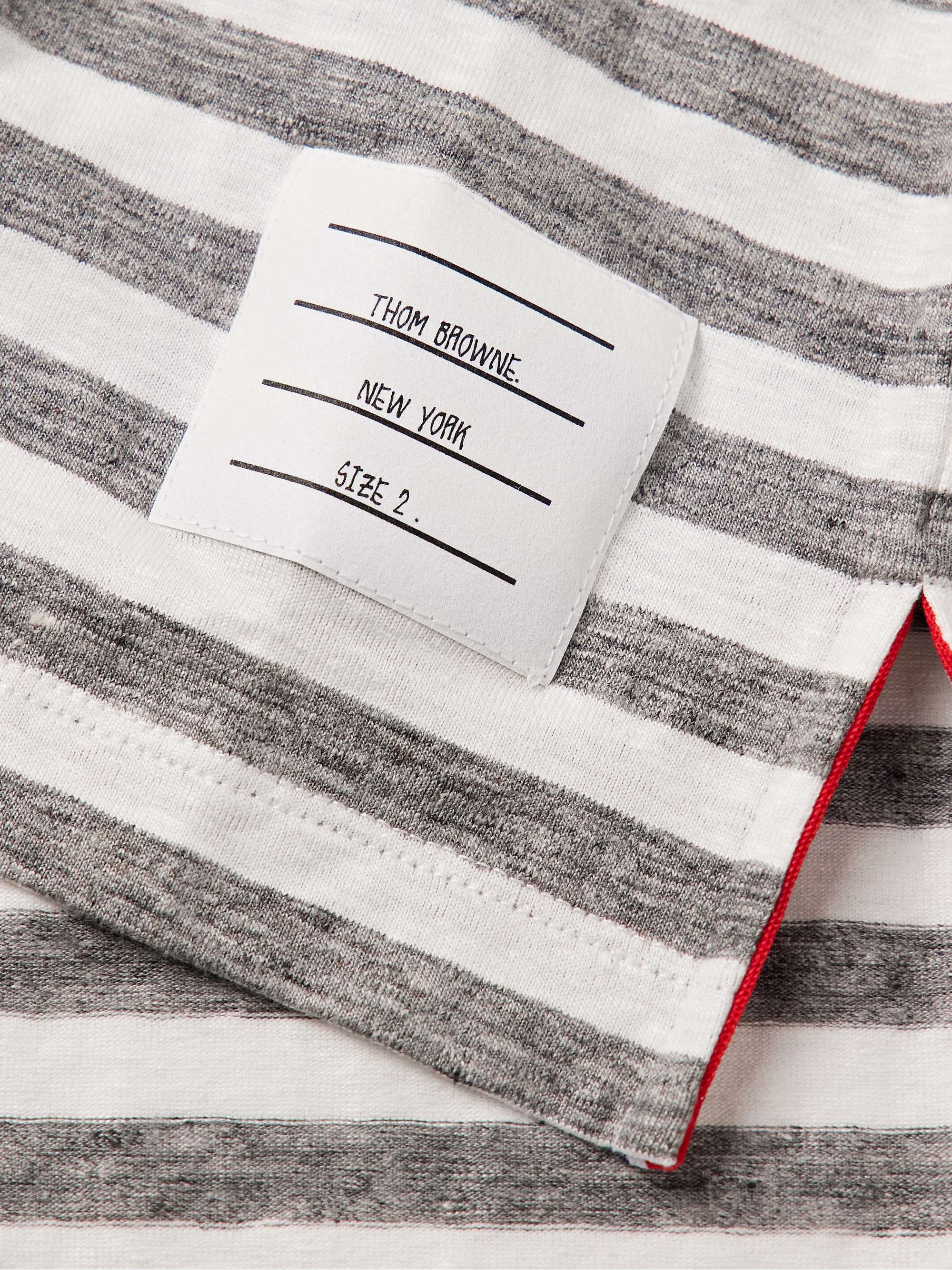 Logo-Appliquéd Striped Linen-Blend Jersey T-Shirt view
