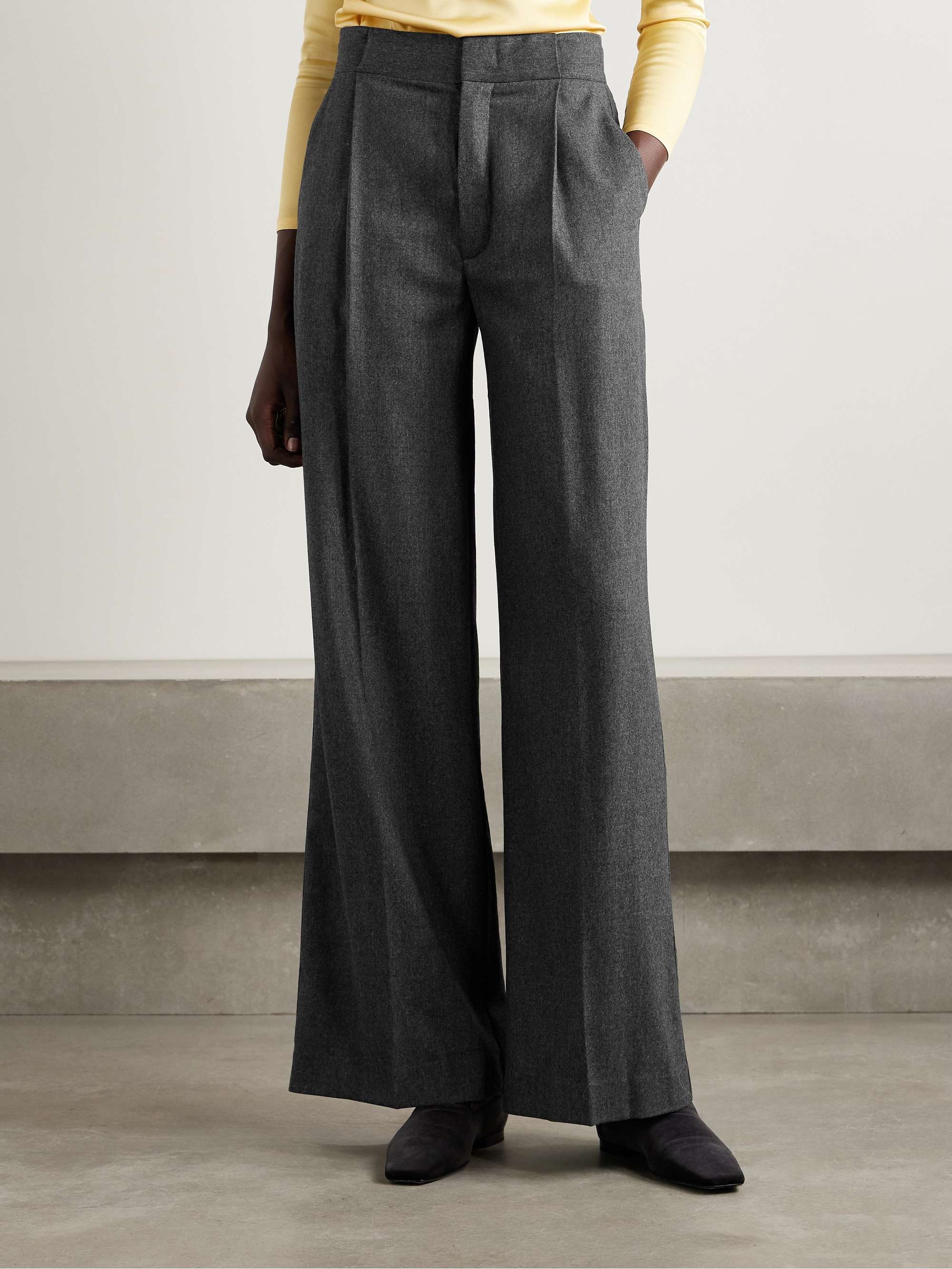 Bogart pleated wool-blend flannel wide-leg pants view
