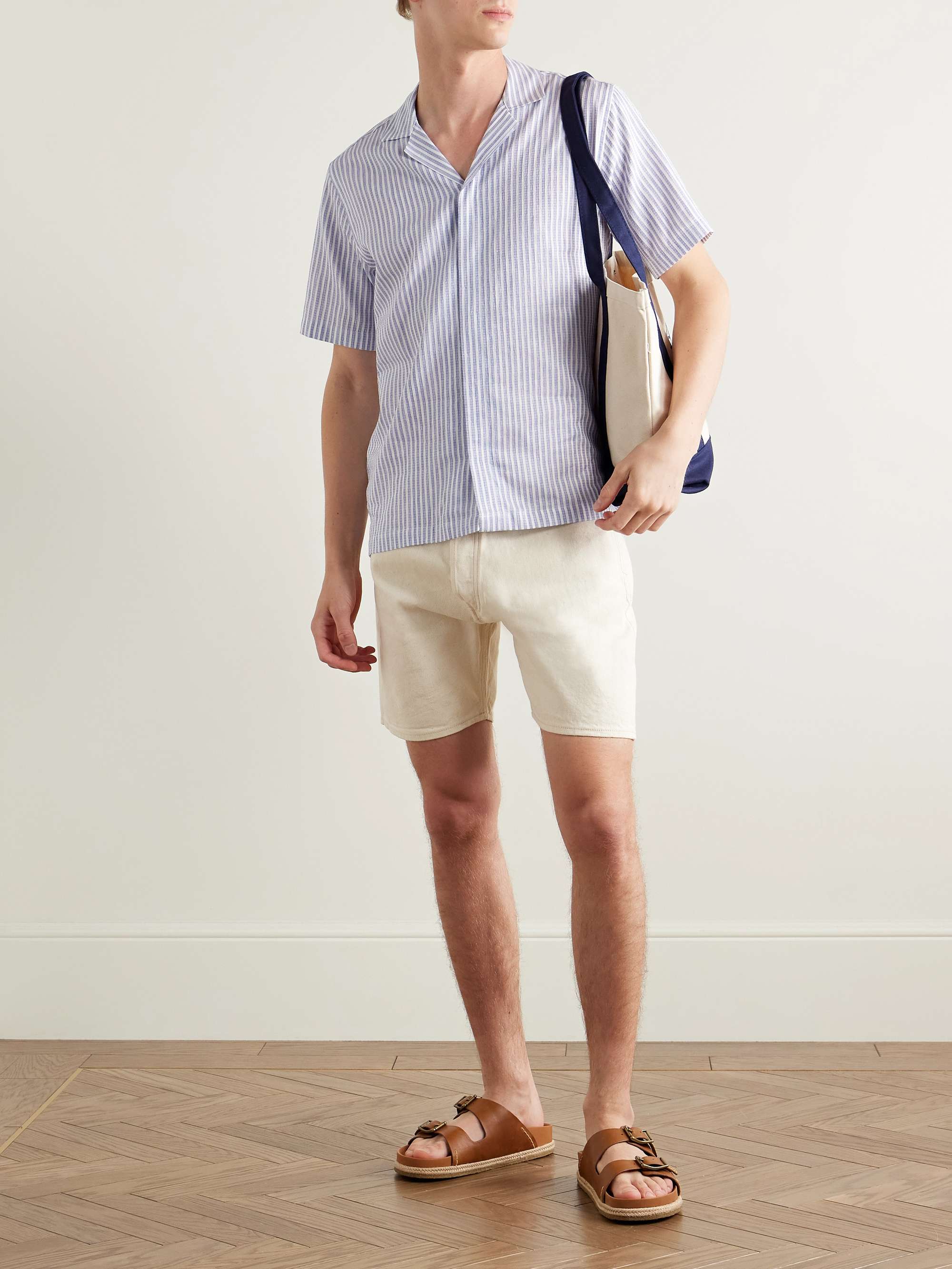 Maitan II Camp-Collar Striped Cotton and Linen-Blend Shirt view