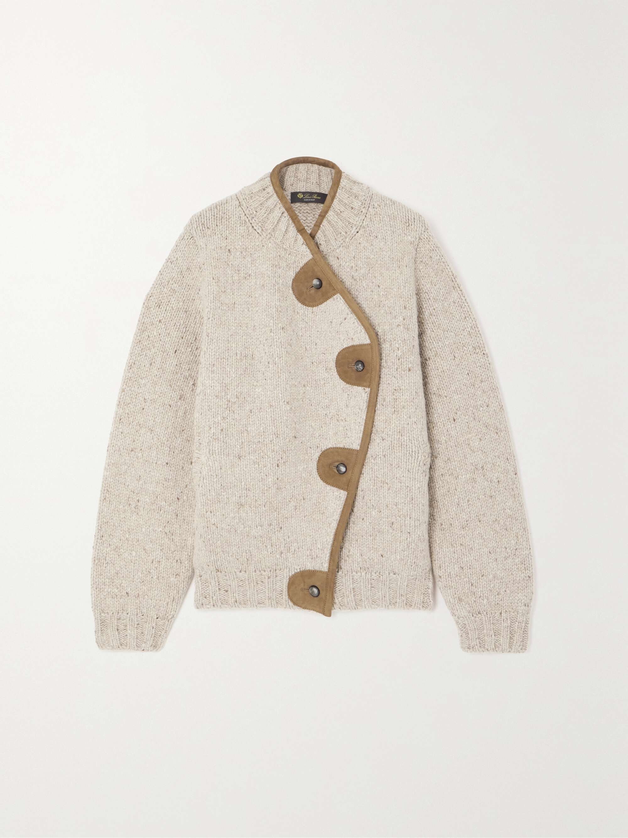 Newcastle asymmetric suede-trimmed wool and cashmere-blend cardigan hero visual