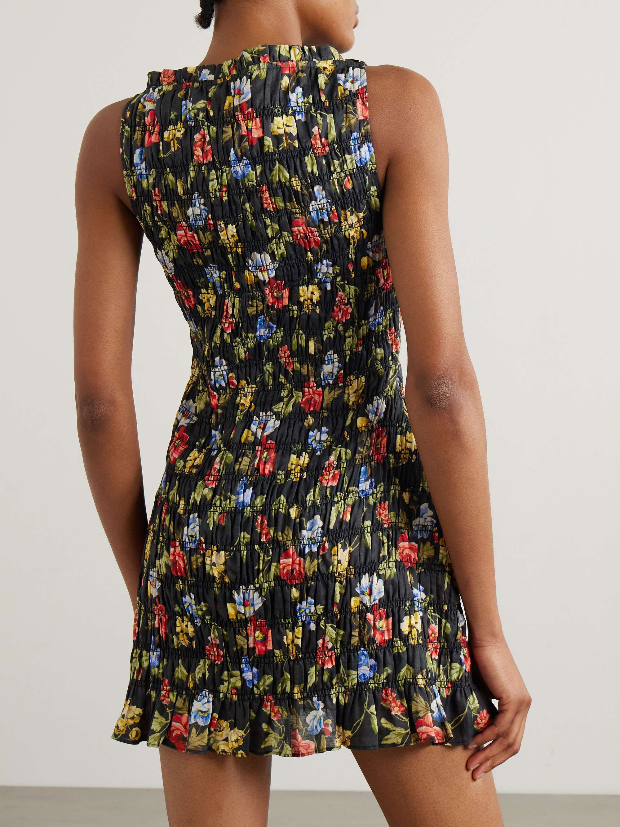 Gianna shirred floral-print ramie mini dress view