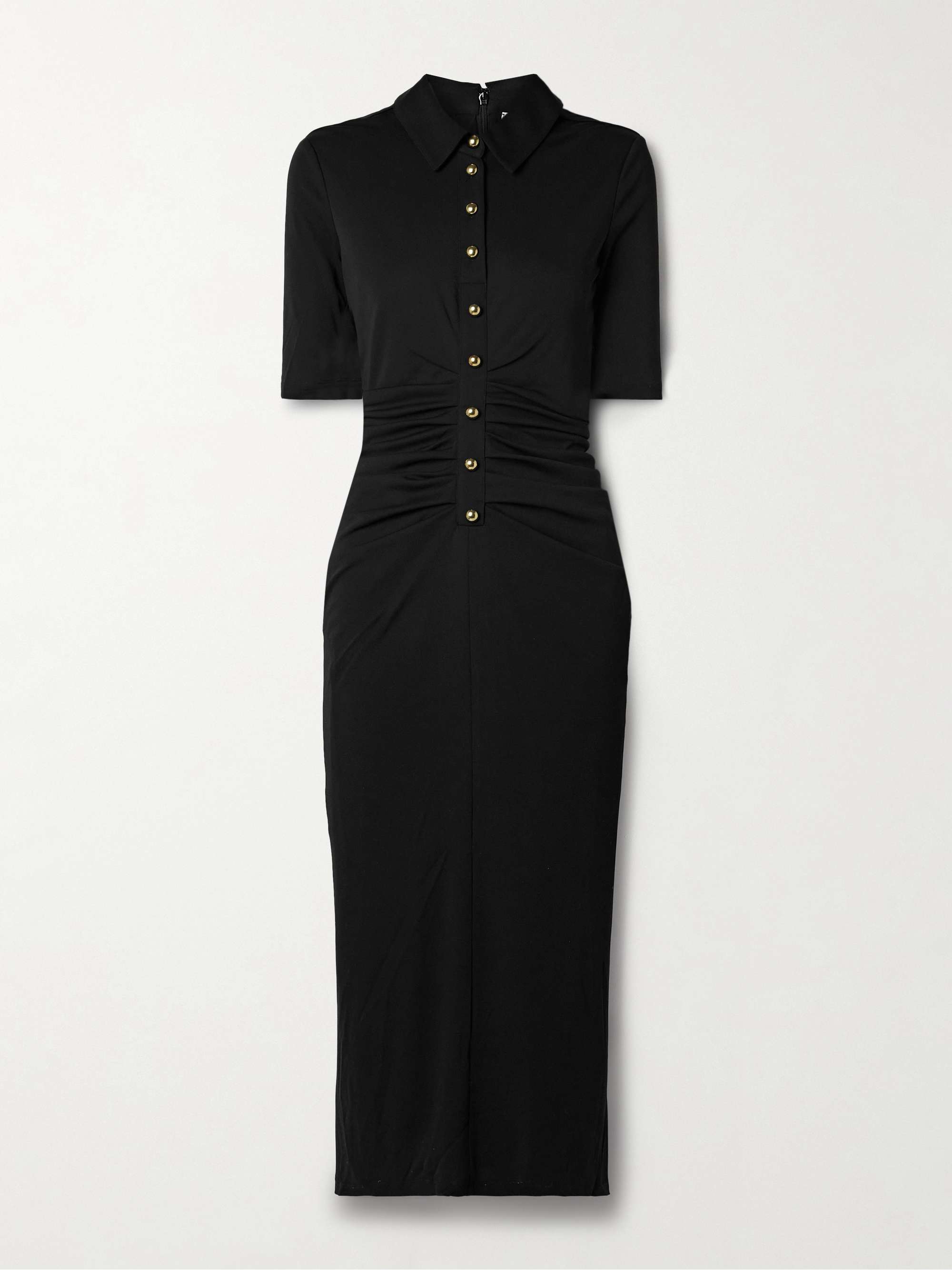 Button-embellished ruched stretch-jersey midi dress hero visual