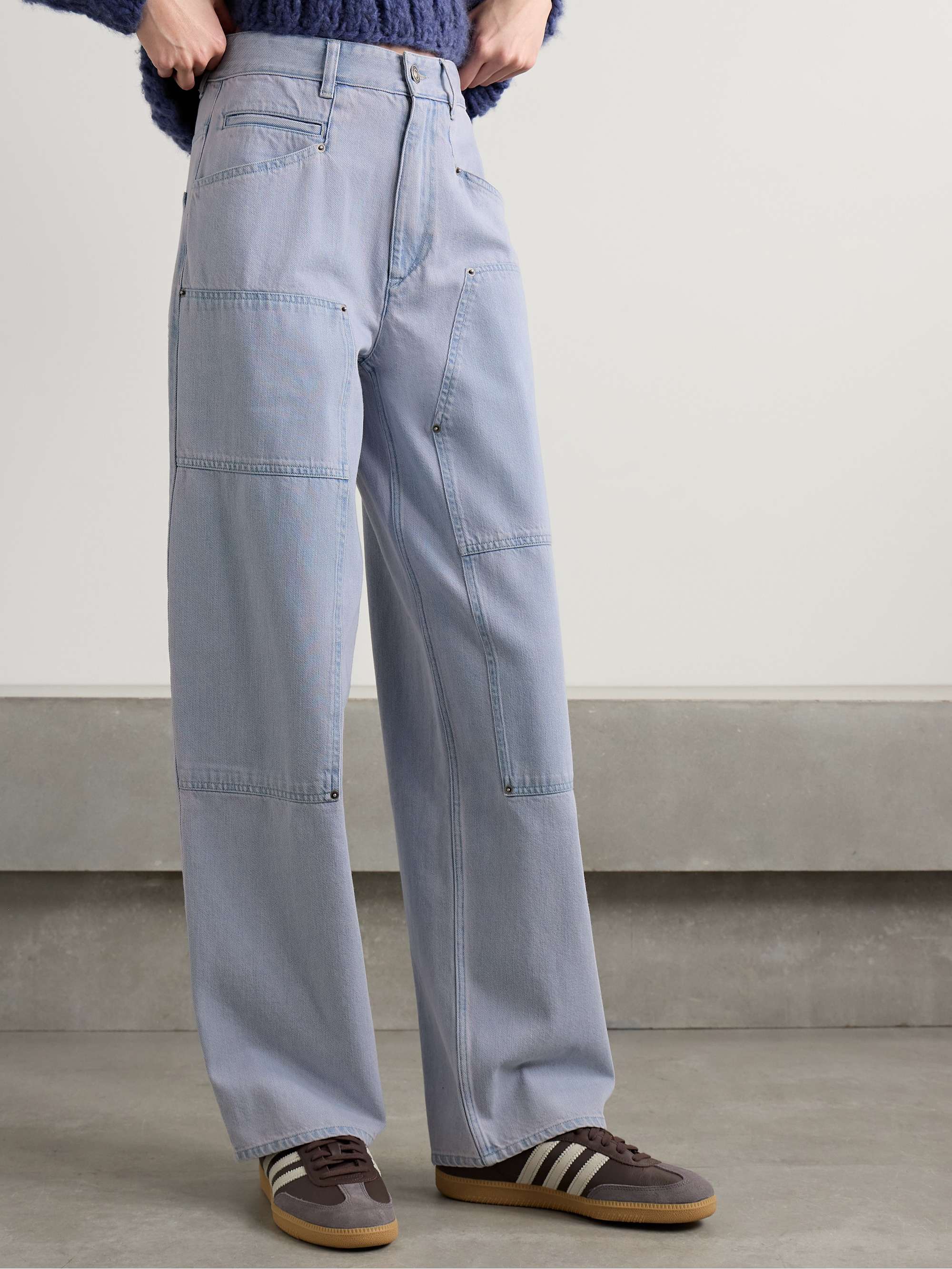 Ophra paneled high-rise straight-leg cargo jeans view