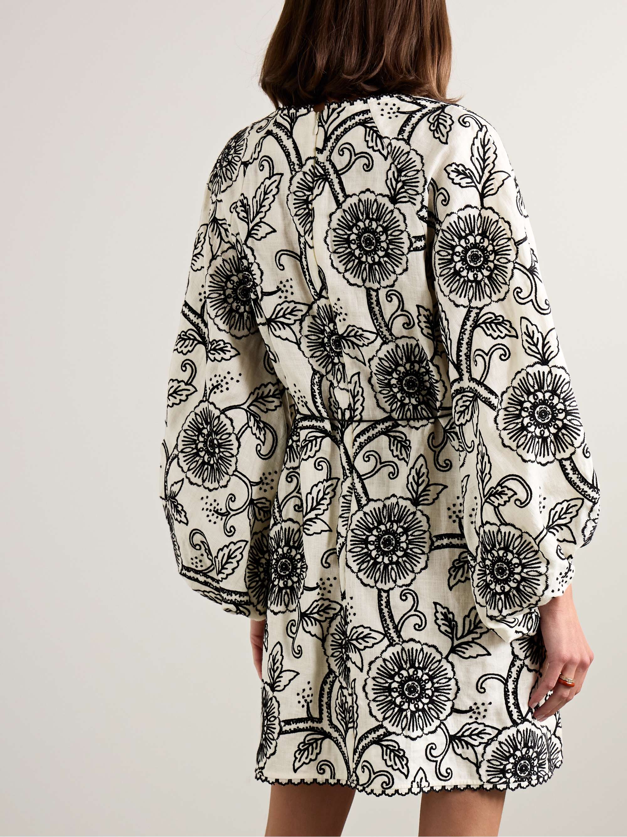 Tallow belted embroidered linen mini dress view