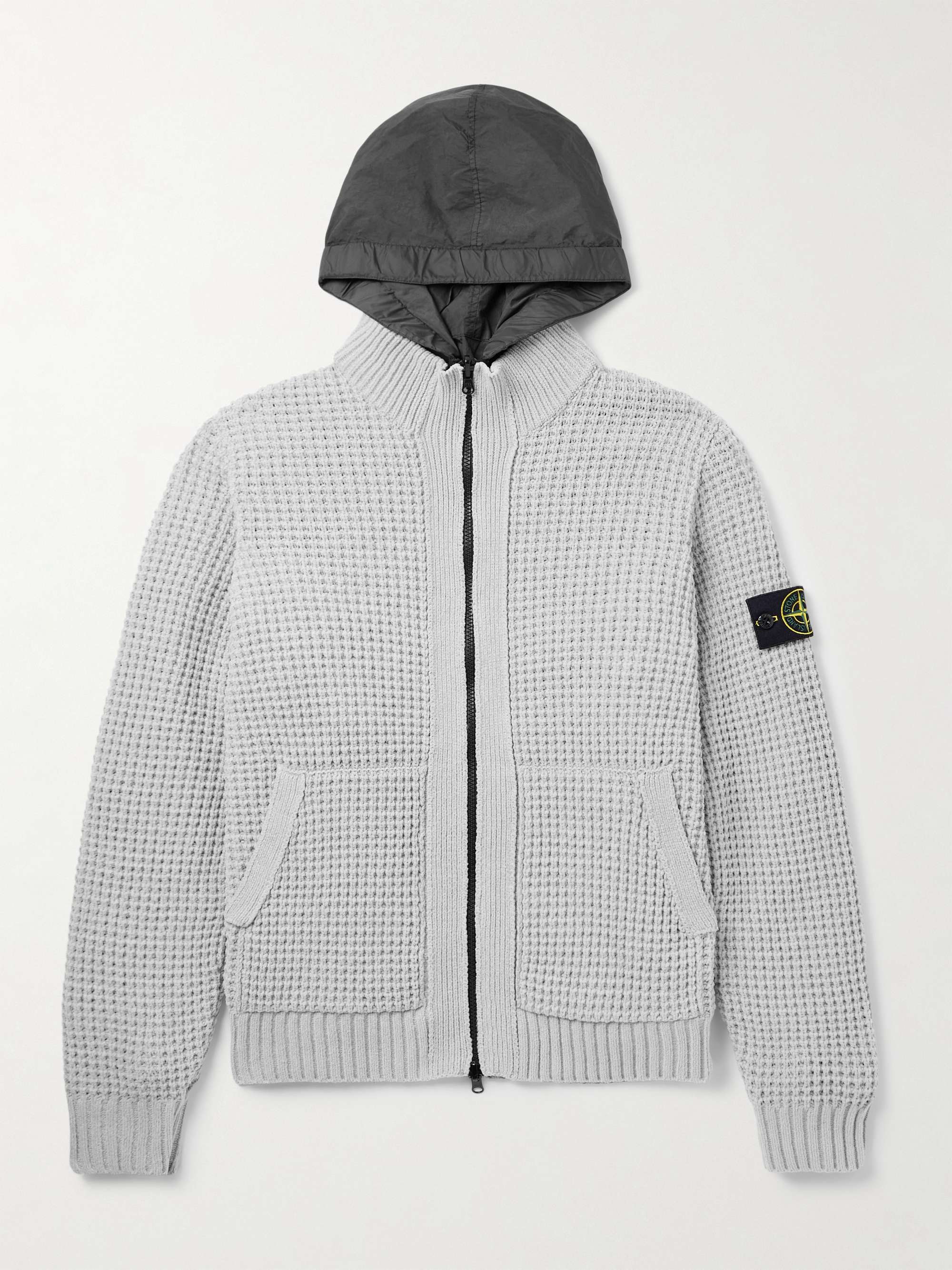 Logo-Appliquéd Reversible Shell and Cotton-Chenille Hooded Cardigan hero visual