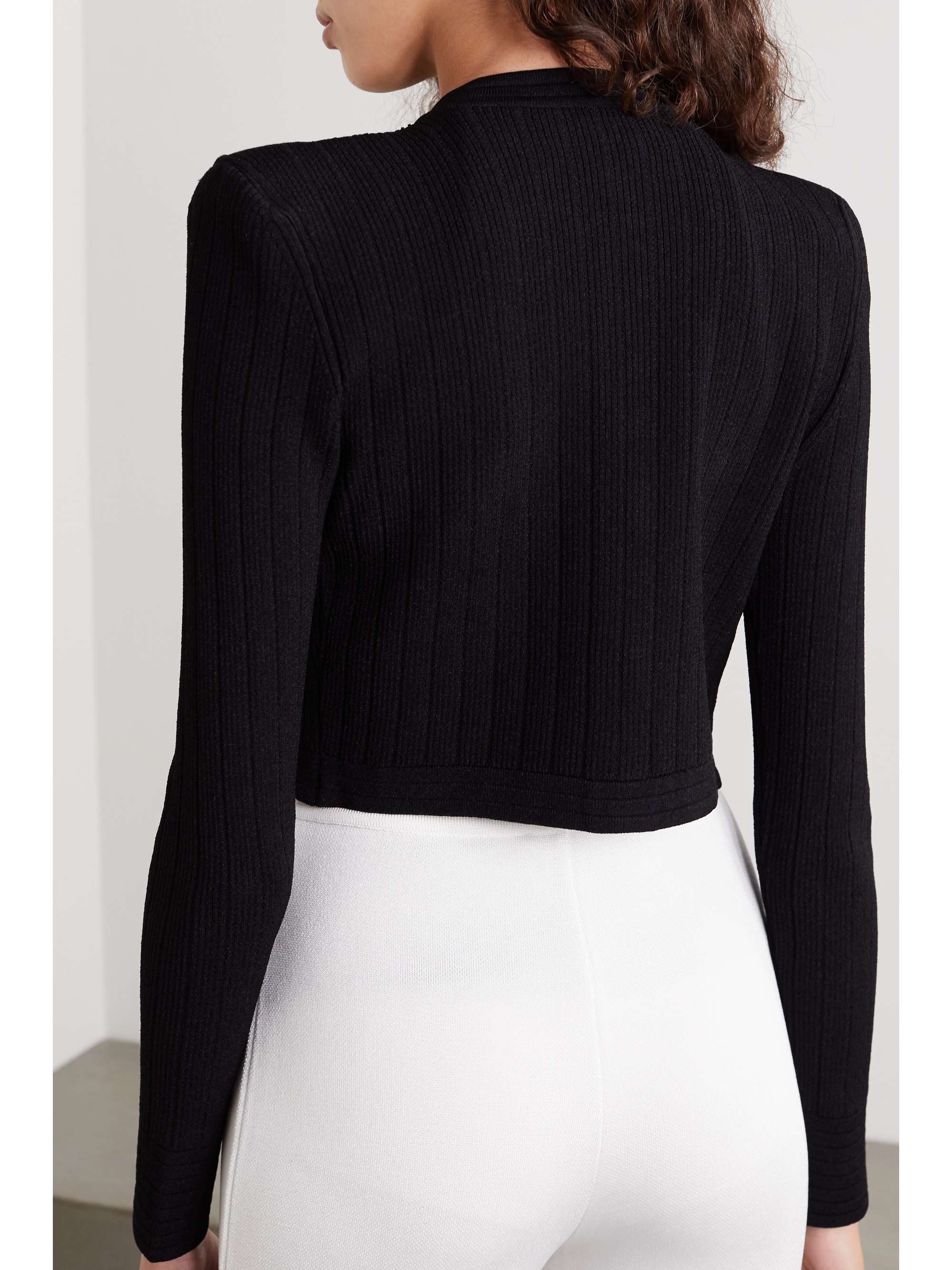 Cropped button-embellished jacquard-knit blazer view