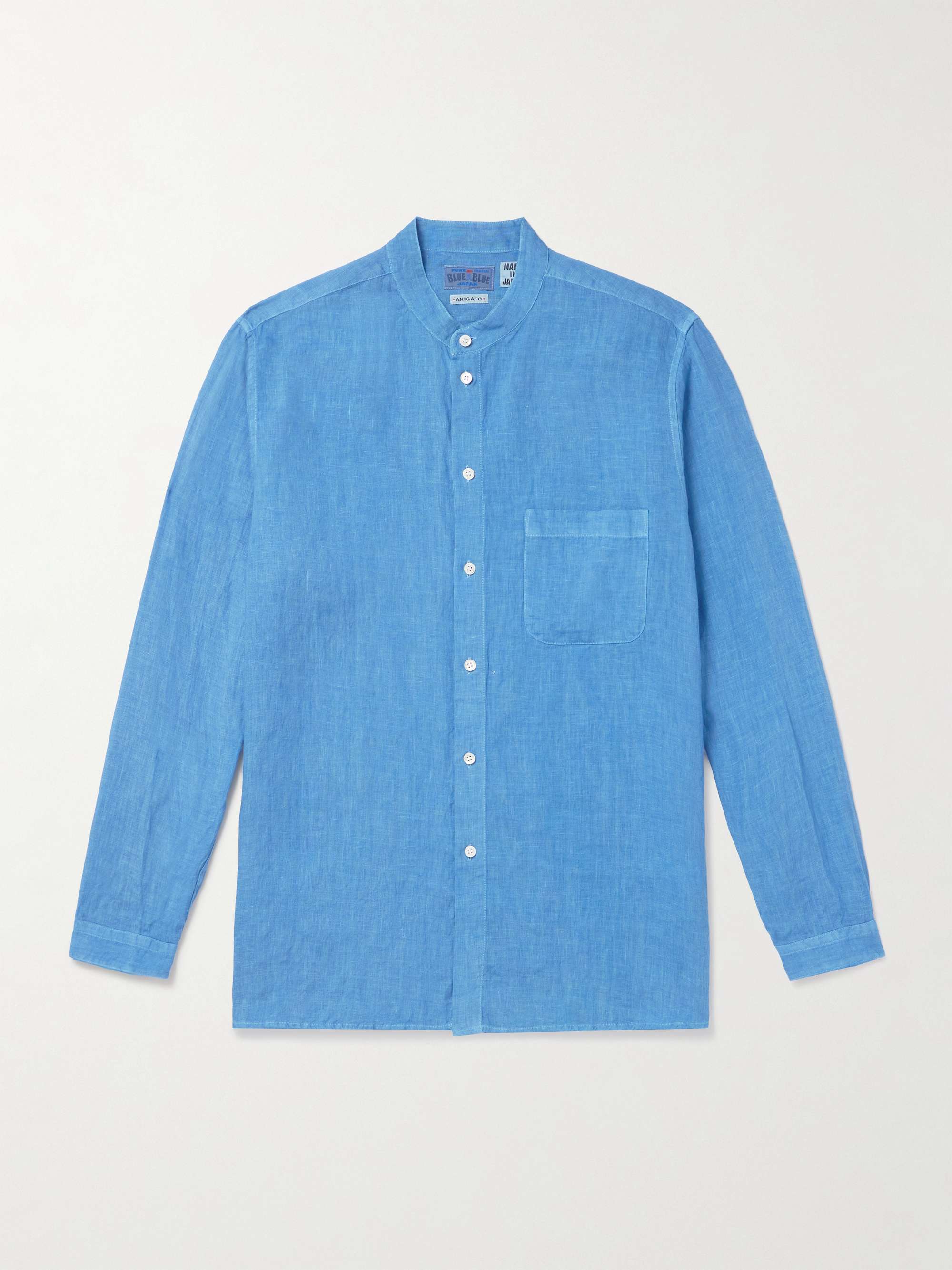 Grandad-Collar Linen-Chambray Shirt hero visual