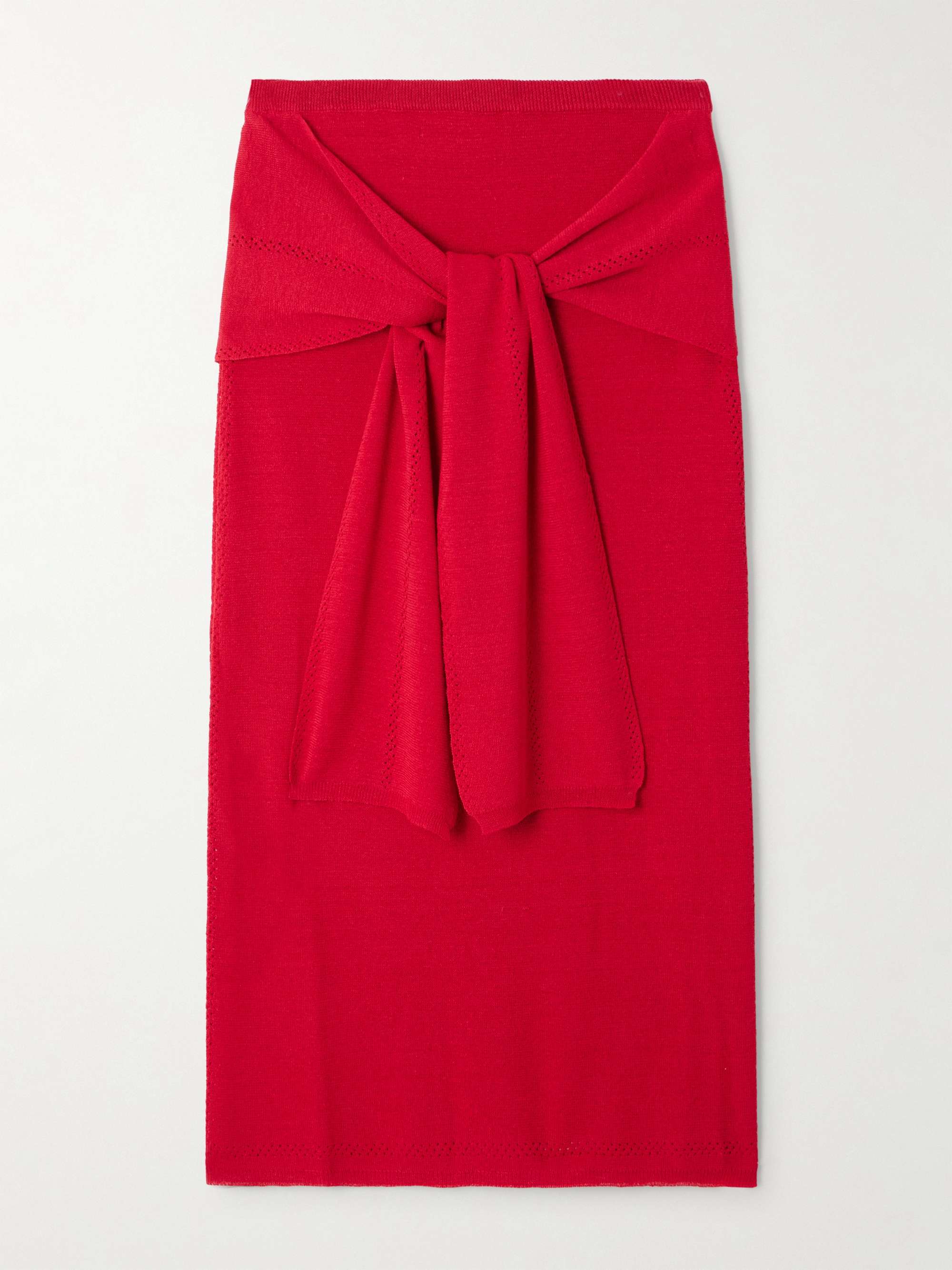 Phelan tie-front pointelle-knit linen-blend midi skirt hero visual
