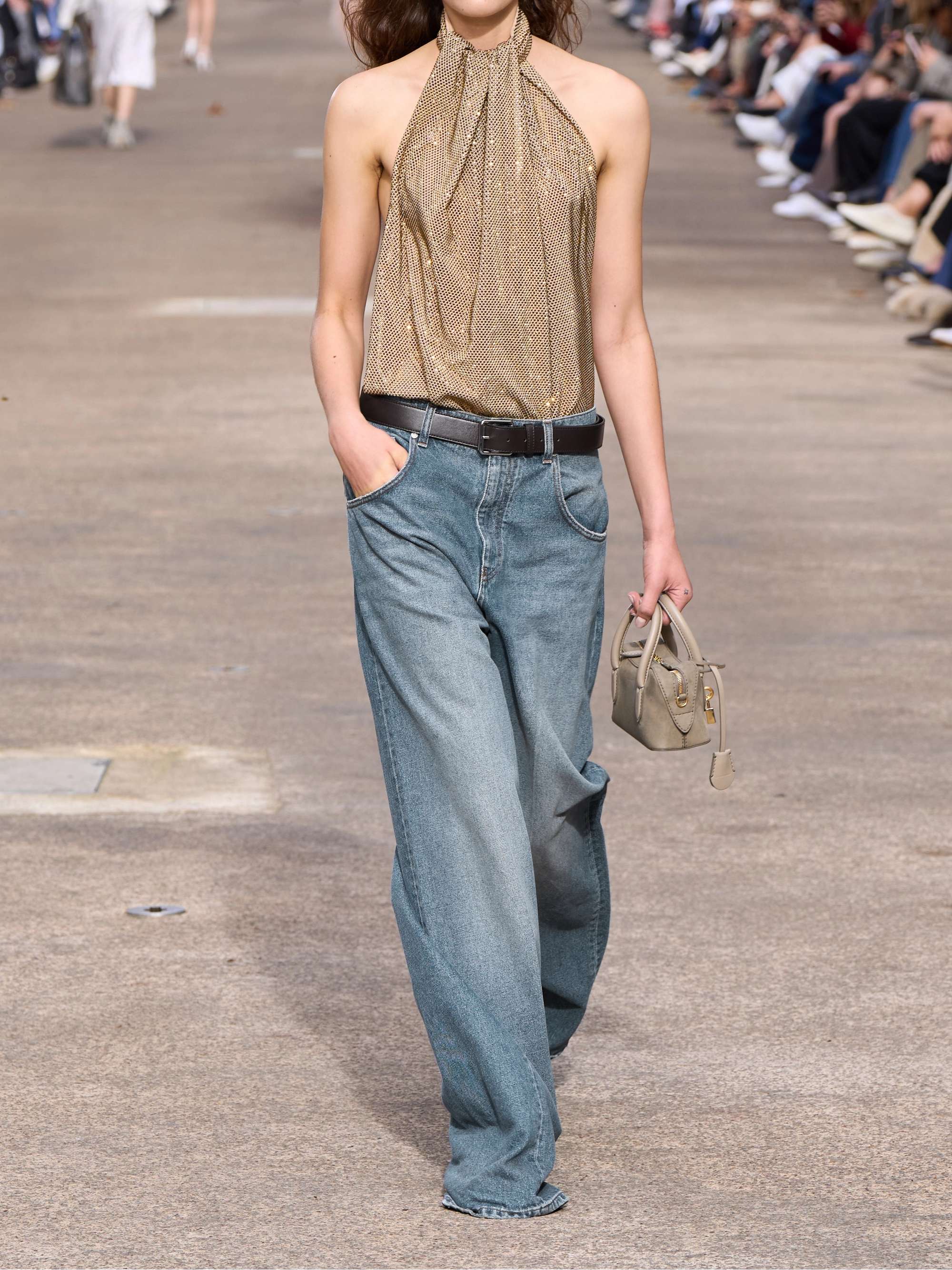 Frayed two-tone mid-rise wide-leg jeans view