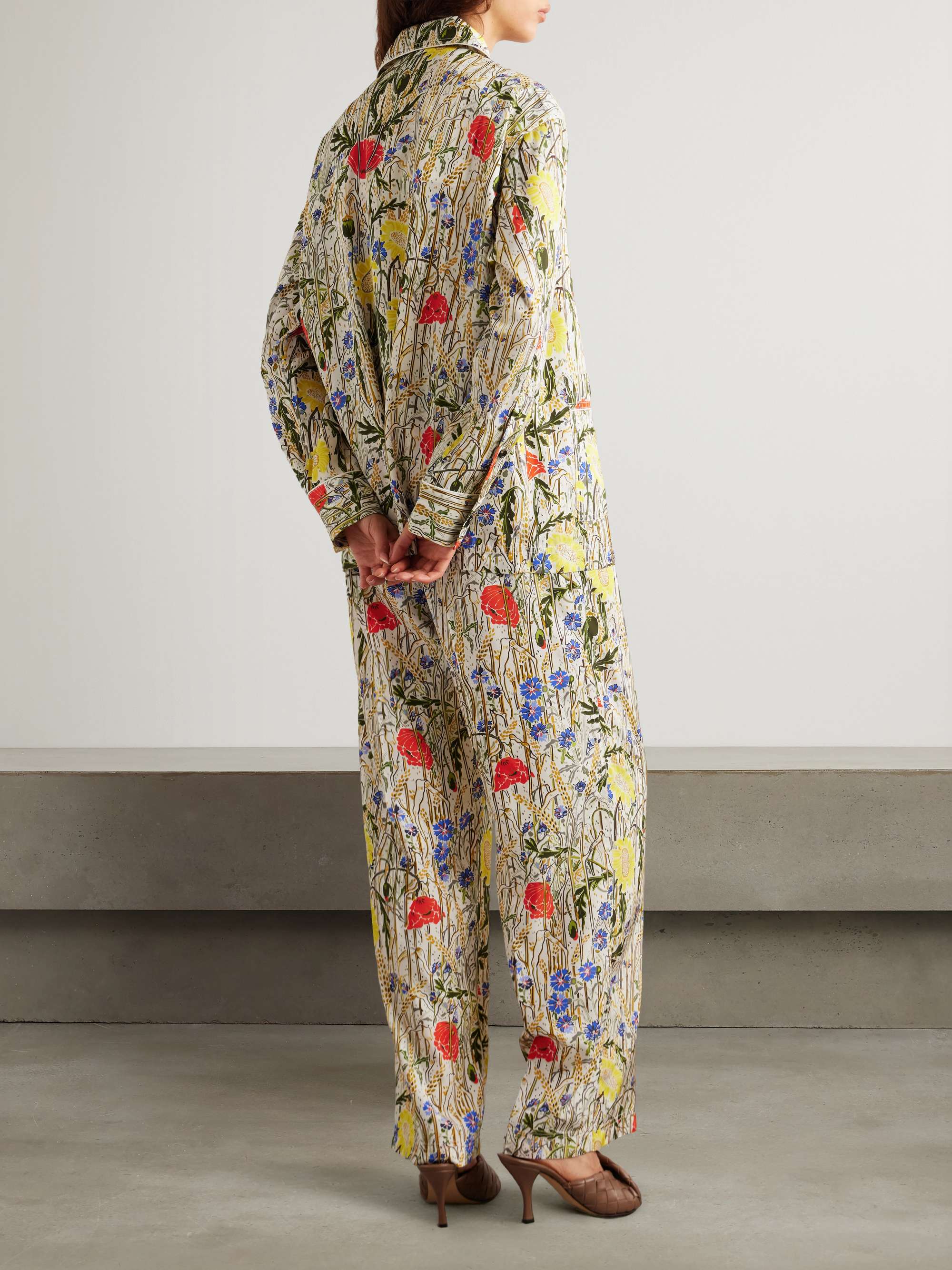 Floral-print satin-twill shirt and pants set view