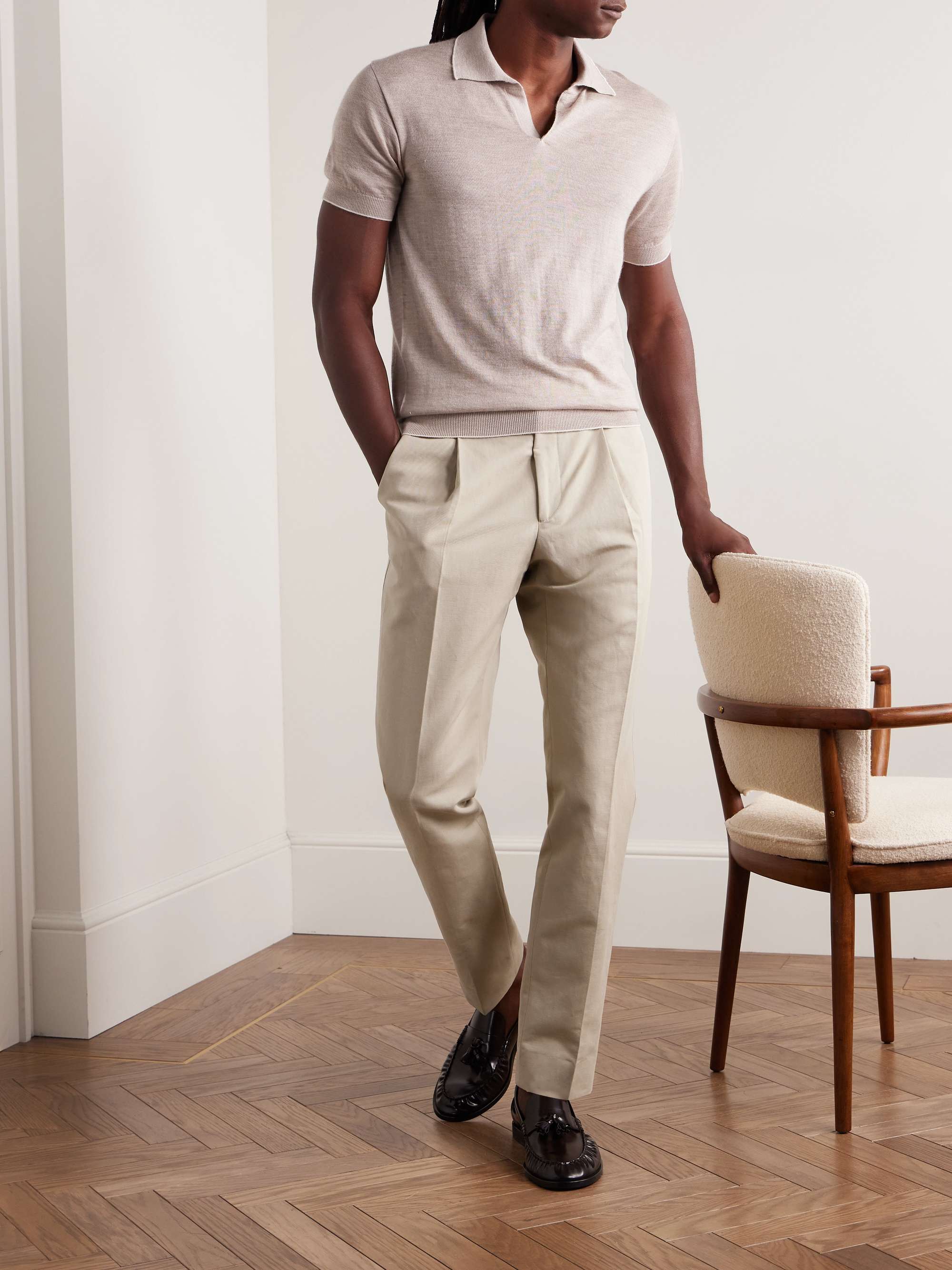 Slim-Fit Pleated Cotton and Linen-Blend Twill Suit Trousers view