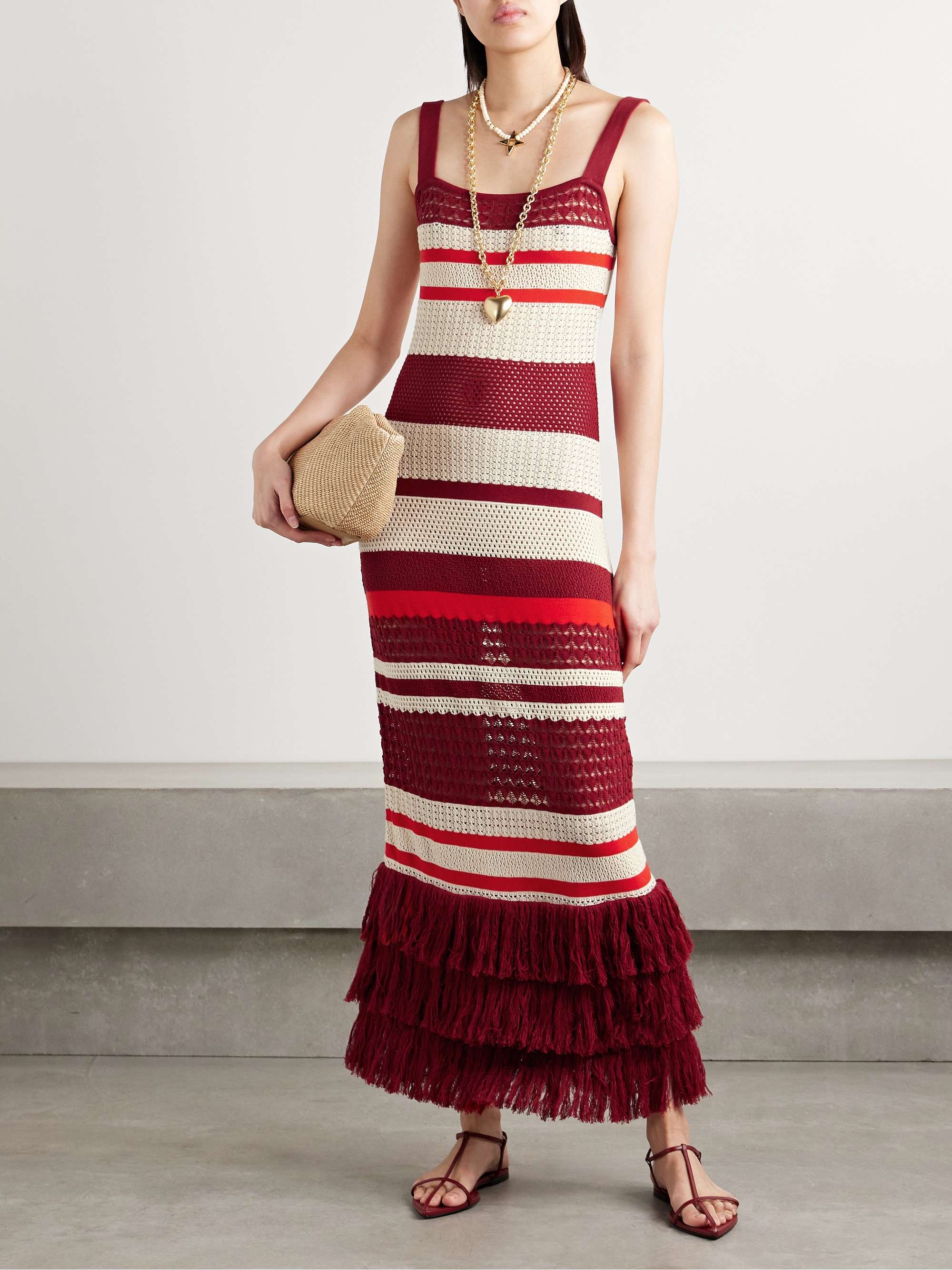 Embayed fringed crocheted Pima cotton maxi dress view