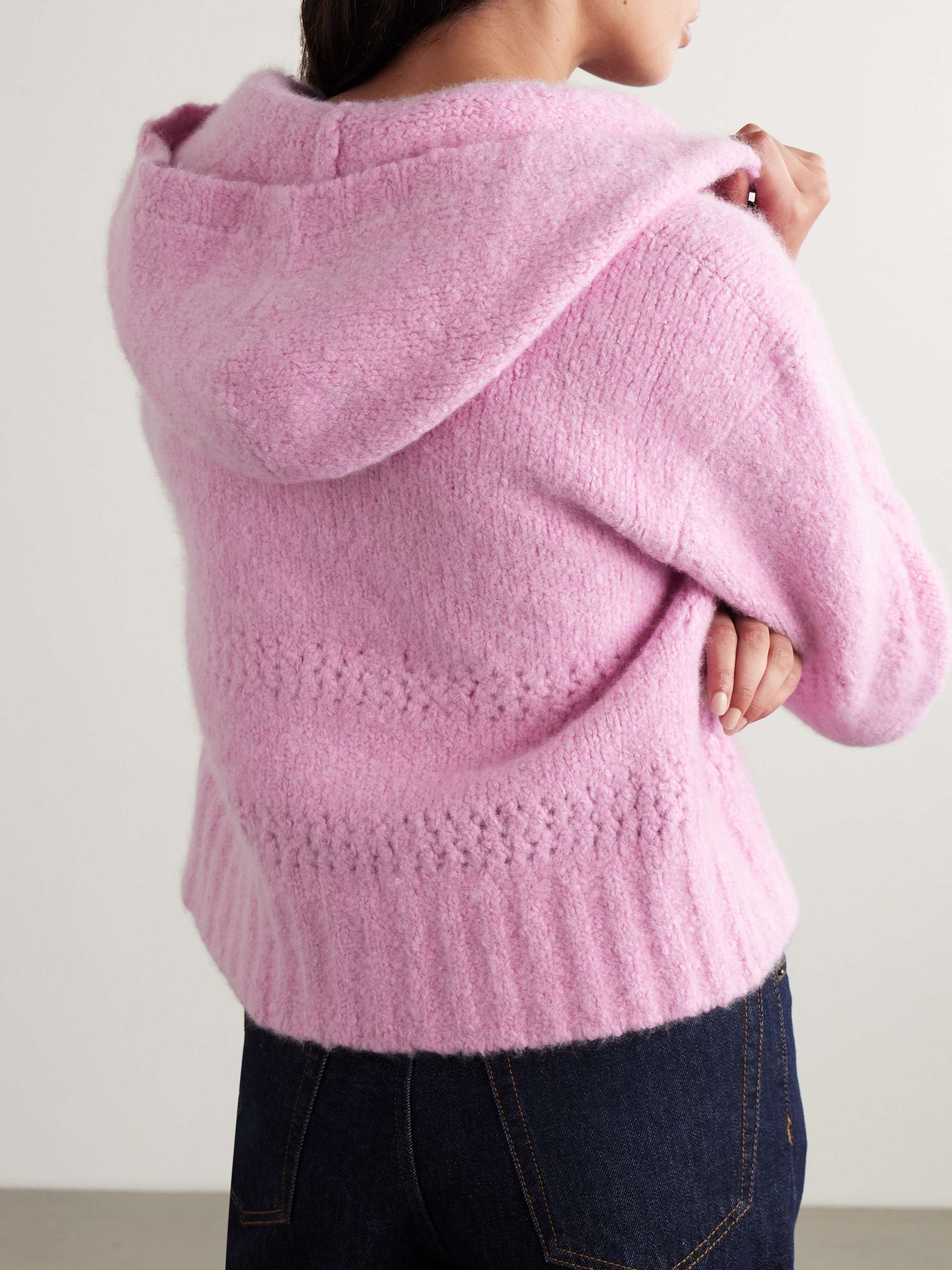 Pointelle-knit cashmere and silk-blend hooded cardigan view
